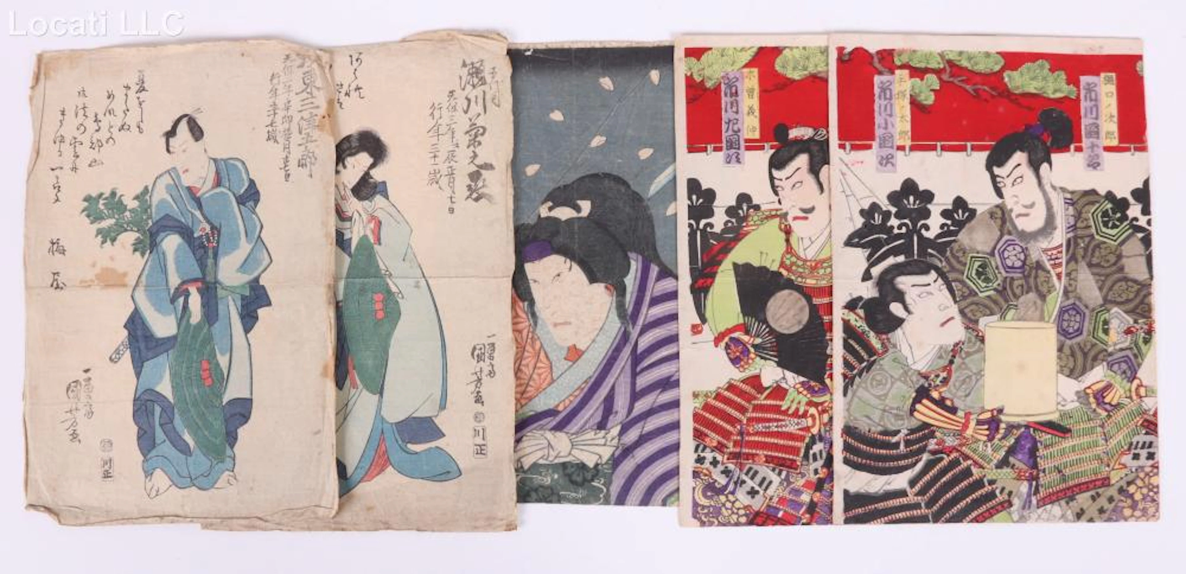 Five Japanese Ukiyo-e Woodblock Prints by Kuniyoshi and Kunichika