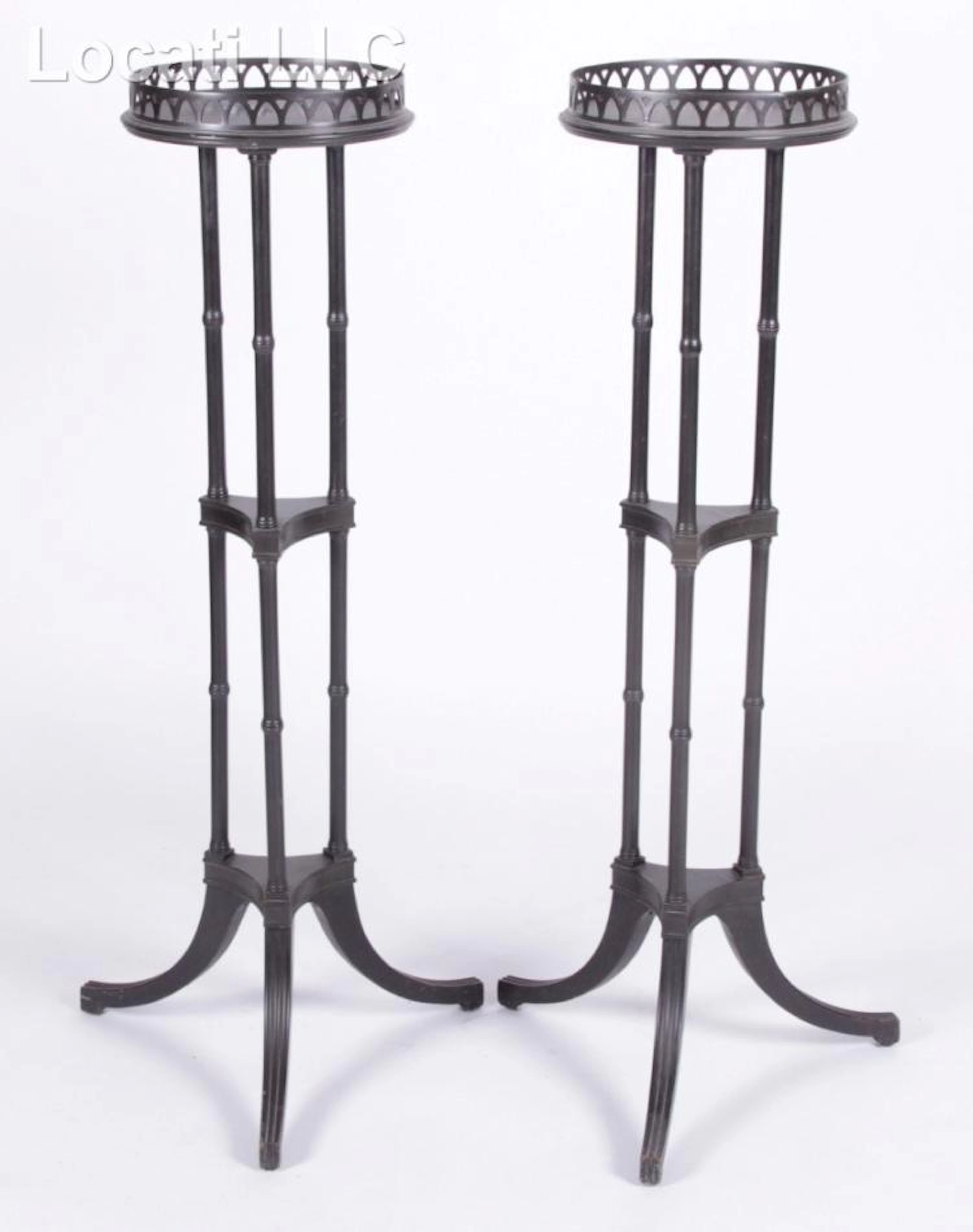 A Pair of Regency Style Ebonized Plant Stands by Irwin Furniture Company