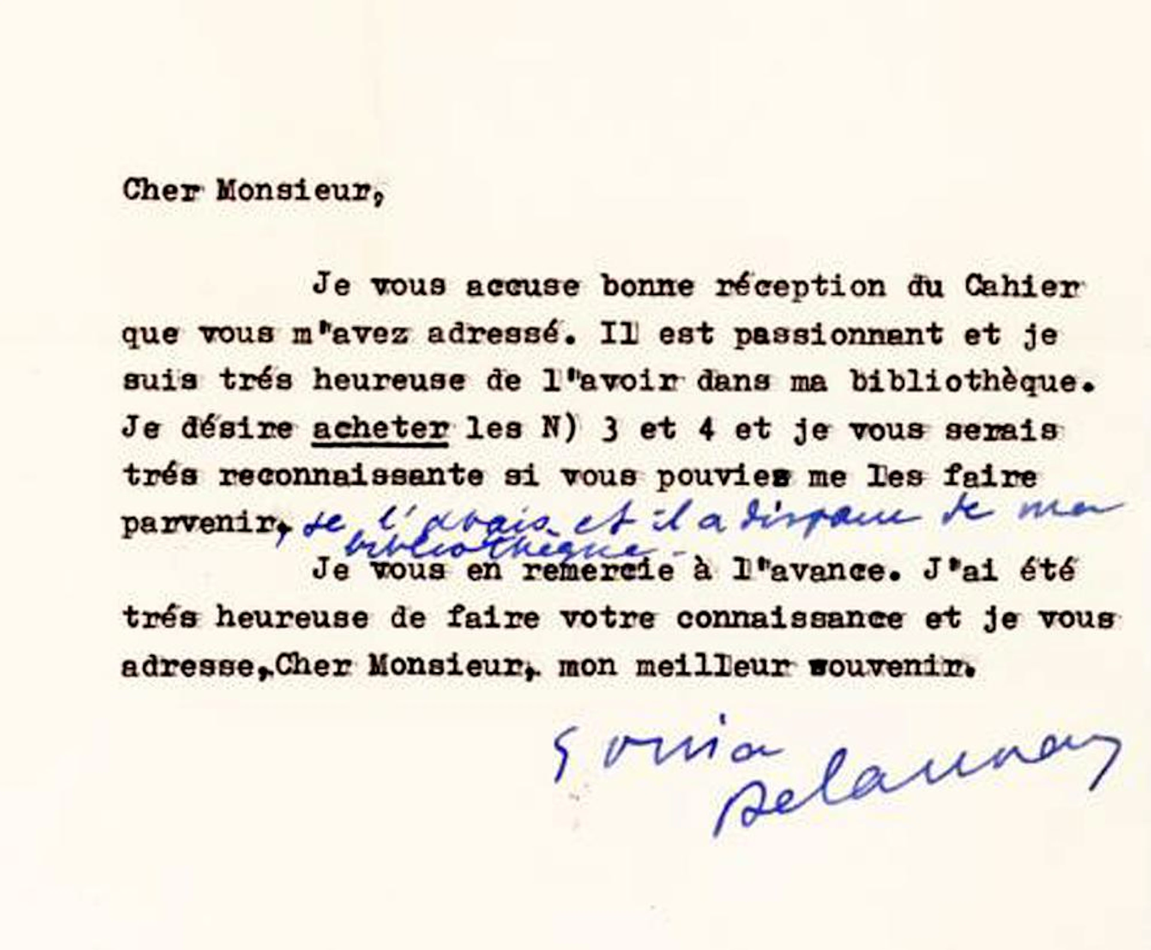 Scarce Letter by Sonia Delaunay, Modern Artist