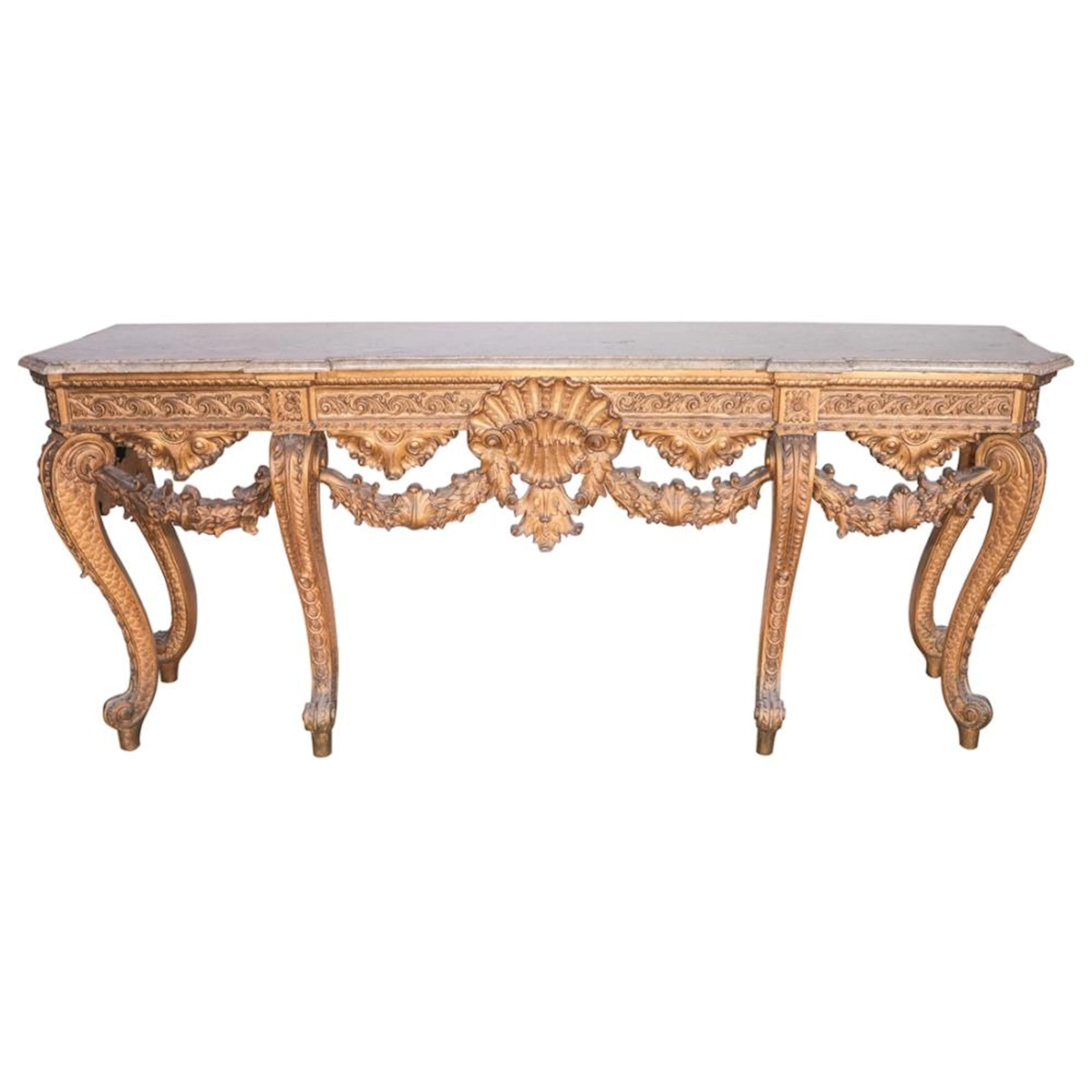 A Roccoco Revival Marble Top Table in Gilt Narra