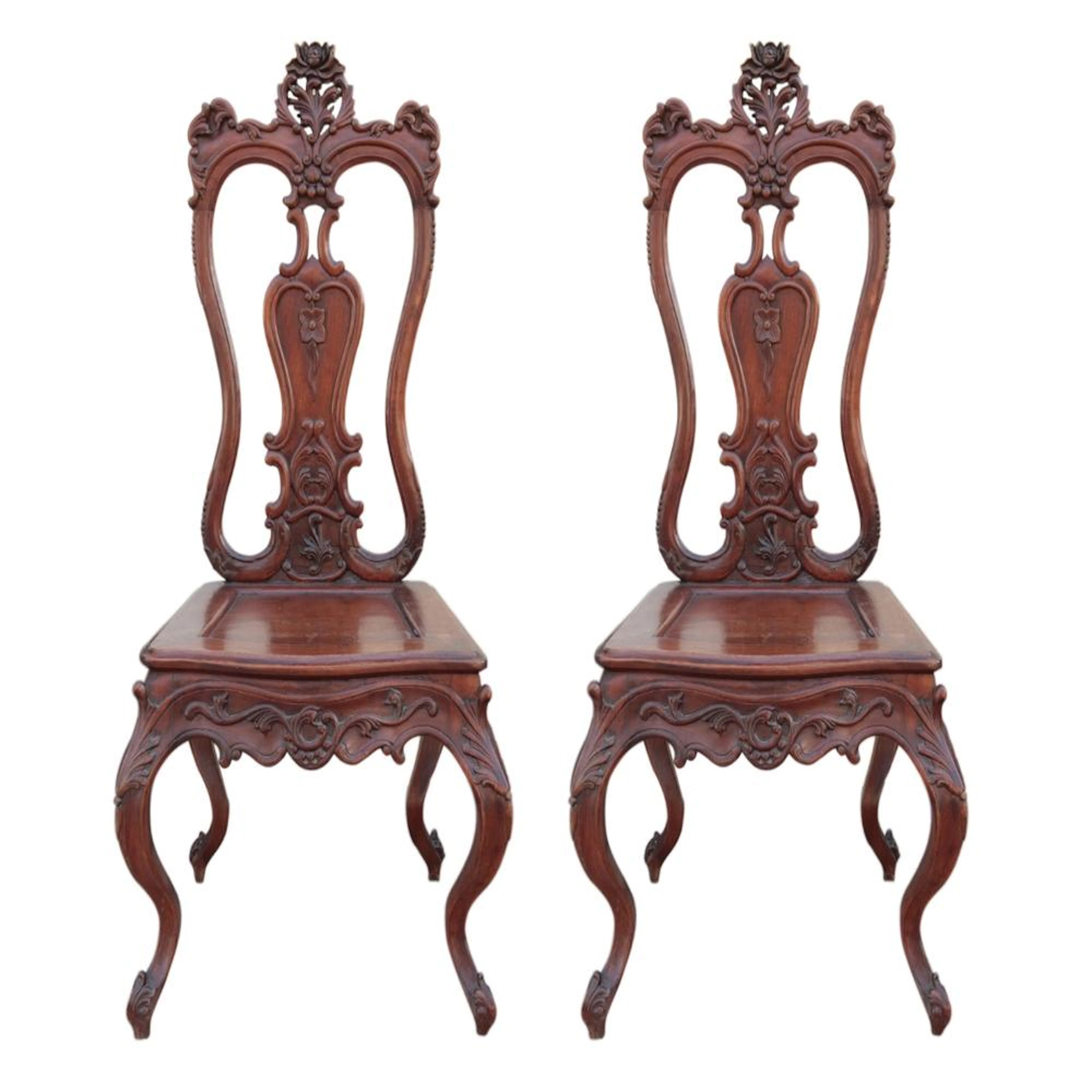 A Pair of Roccoco Revival Narra Chairs