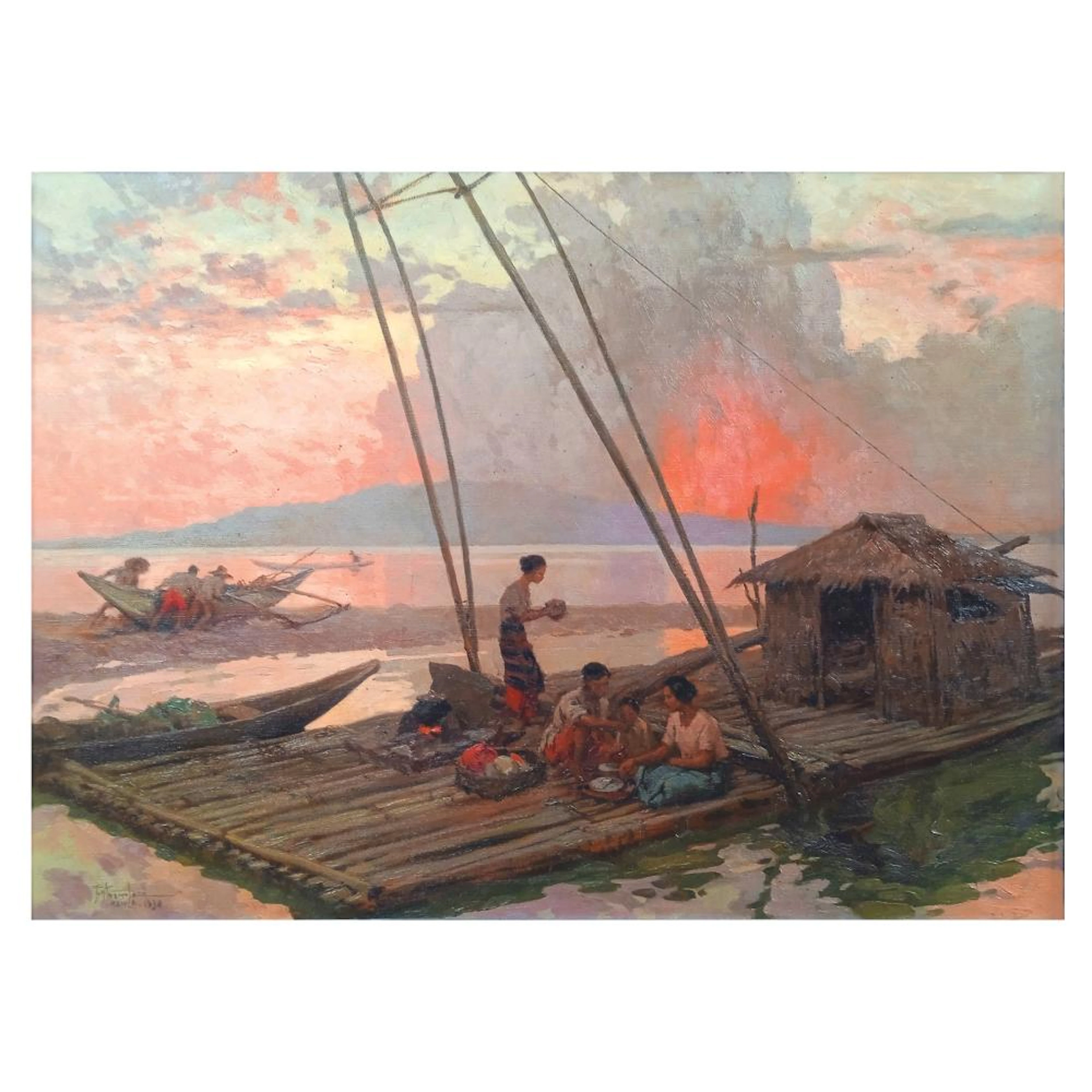 Fernando Amorsolo (1892 - 1972) Evening Meal on a Raft House