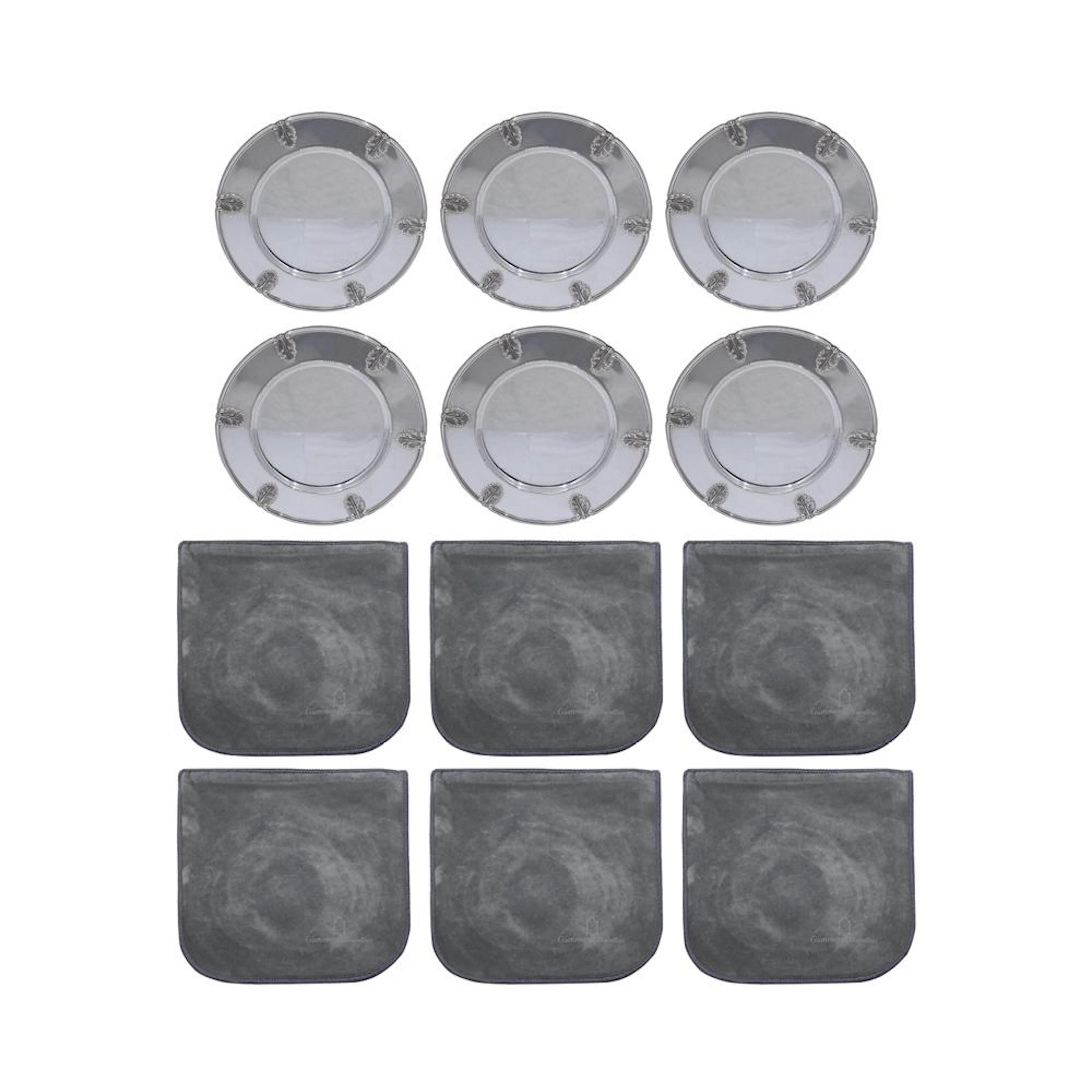 6 Pieces Buccellati Laura Pattern Sterling Silver Plates (with pouches)