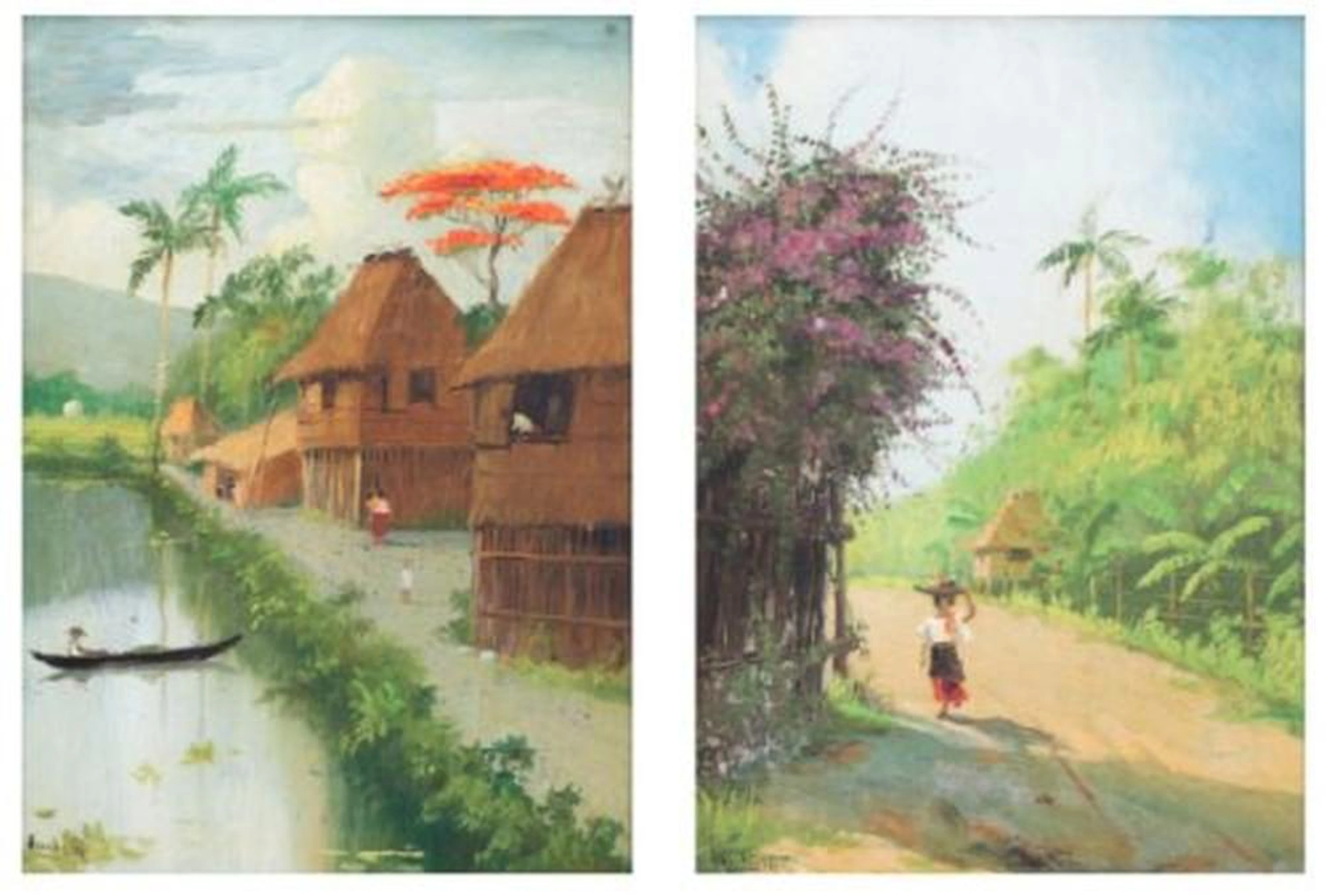 Isidro Ancheta - (1882-1946) - a.) Barrio Scene 1, b.) Barrio Scene 2