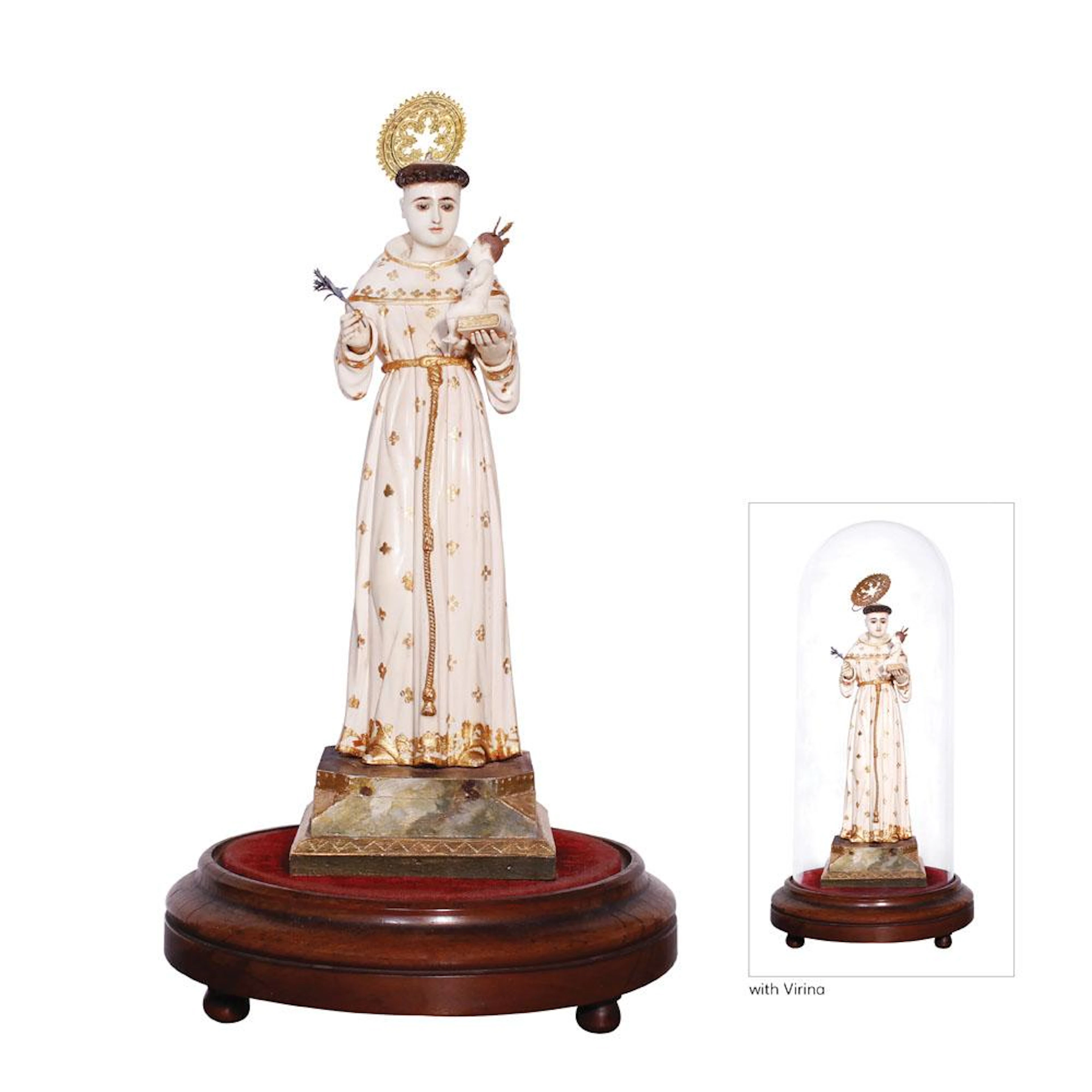 San Antonio and Niño Santong de bulto encased in a glass dome/Virina -