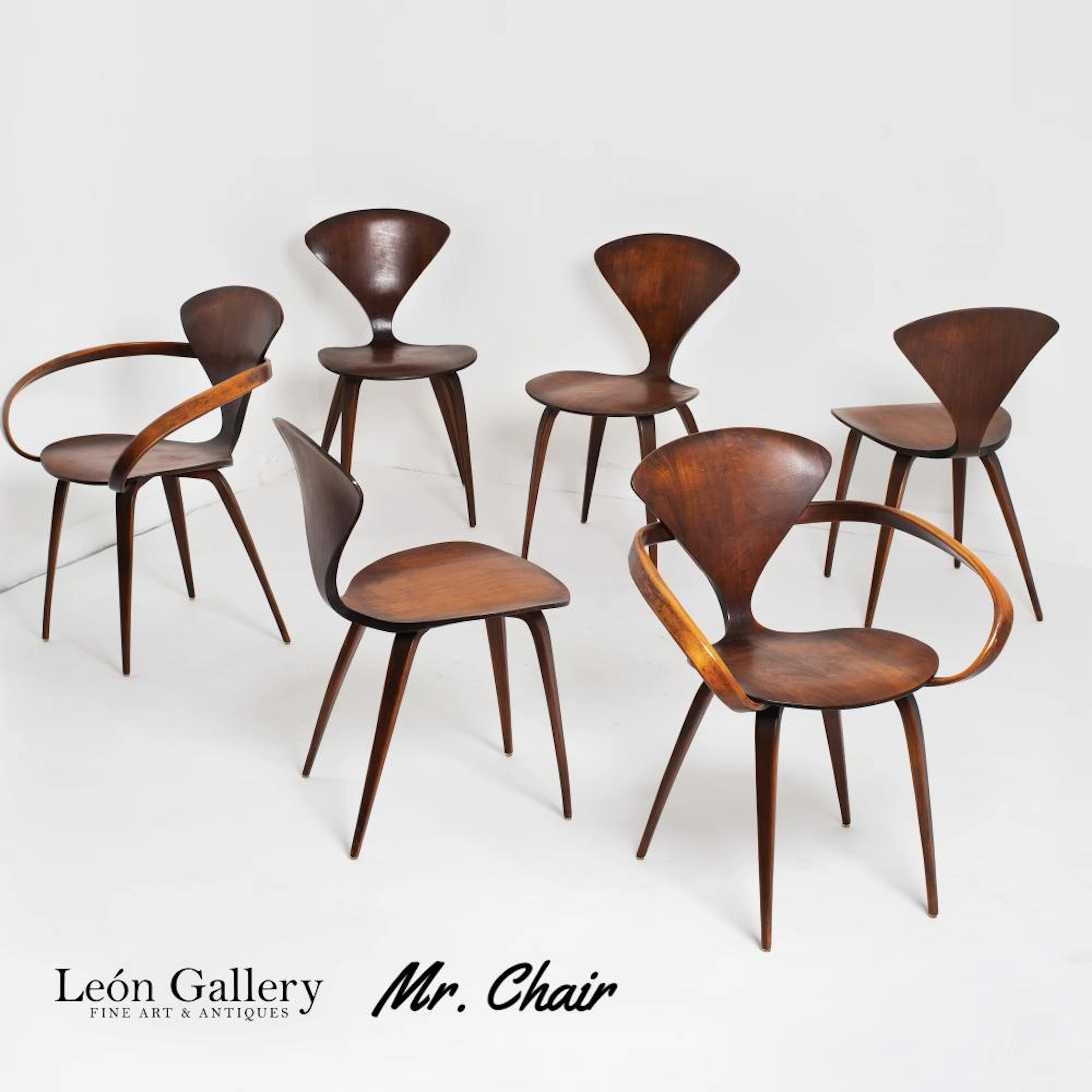 First Production Norman Cherner Bernardo Marked Chairs for Plycraft