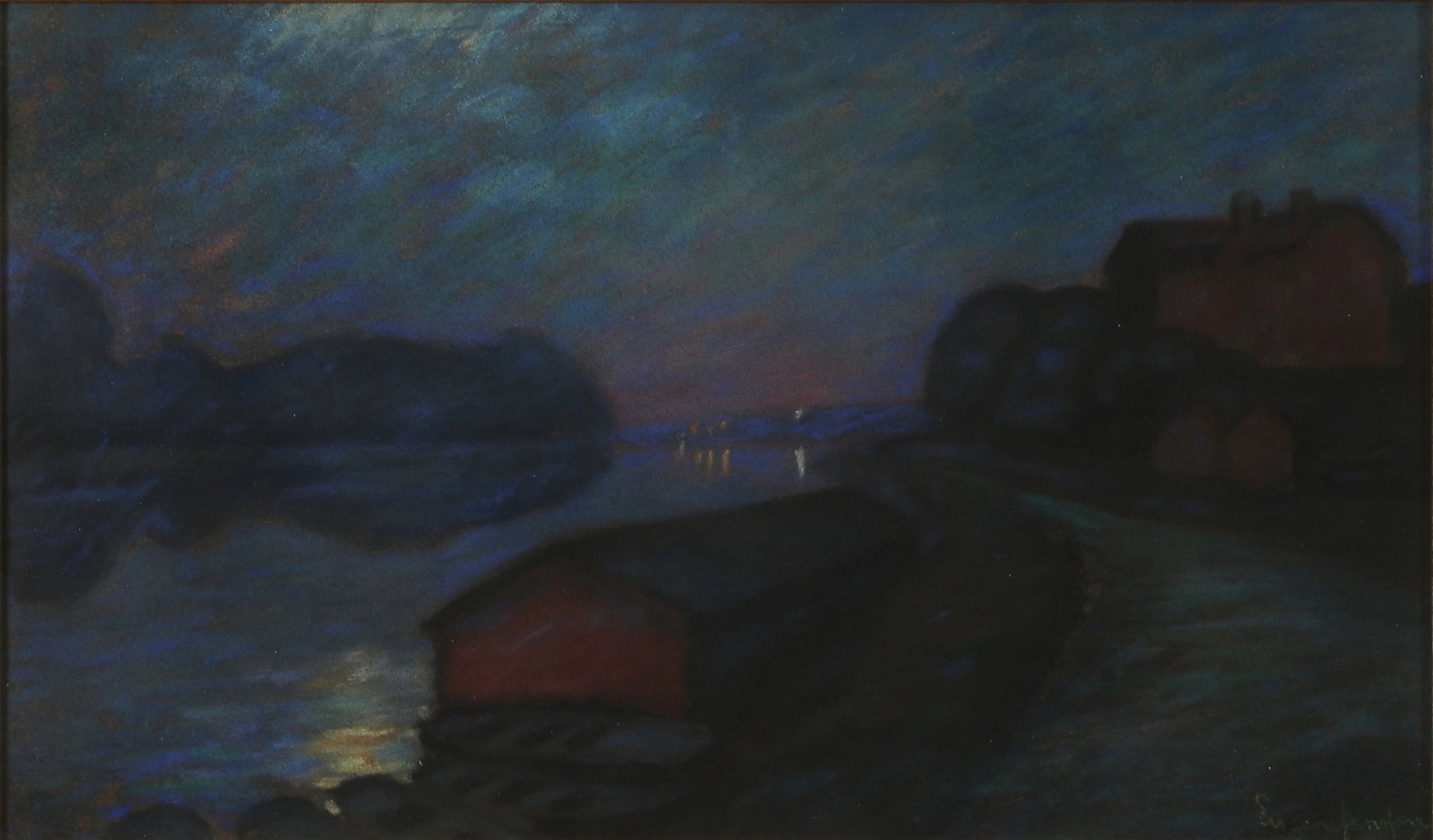 EUGÈNE JANSSON. Skymningslandskap, pastell på papper, signerad.