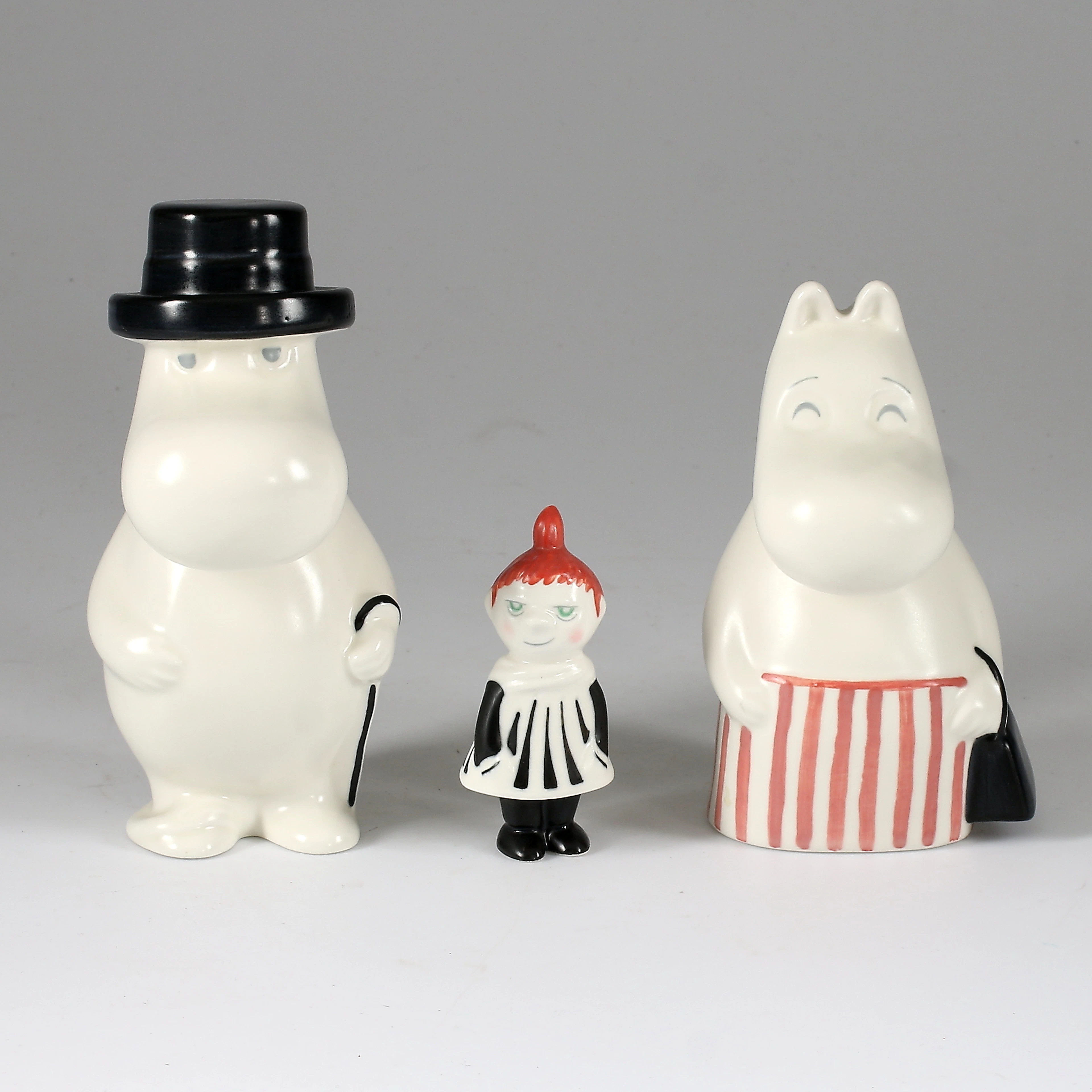 FIGURINER, 3 st, keramik, "Mumin", Tove Slotte-Elevant, Arabia, Finland.