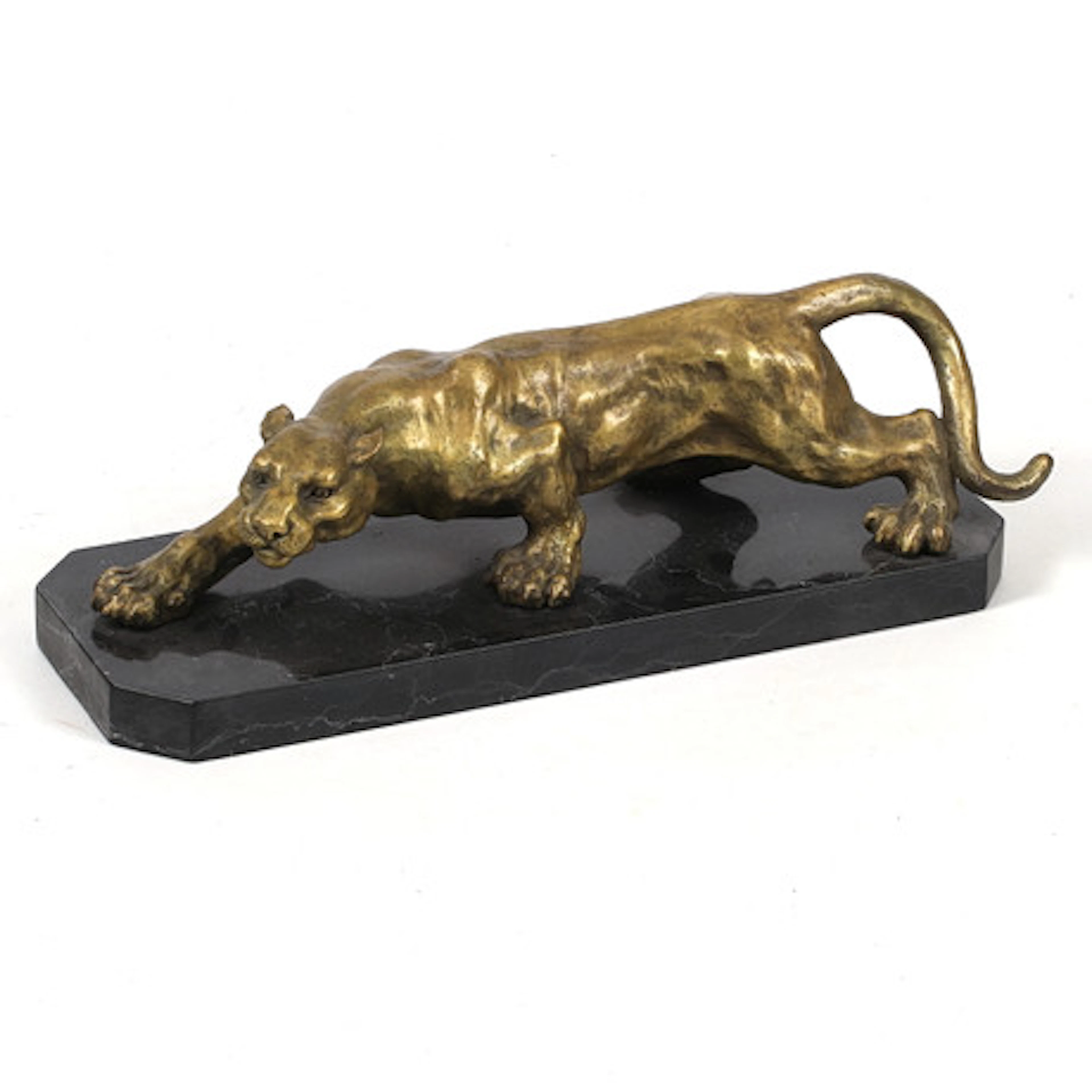 SKULPTUR, brons, Panter på marmorsockel, J…