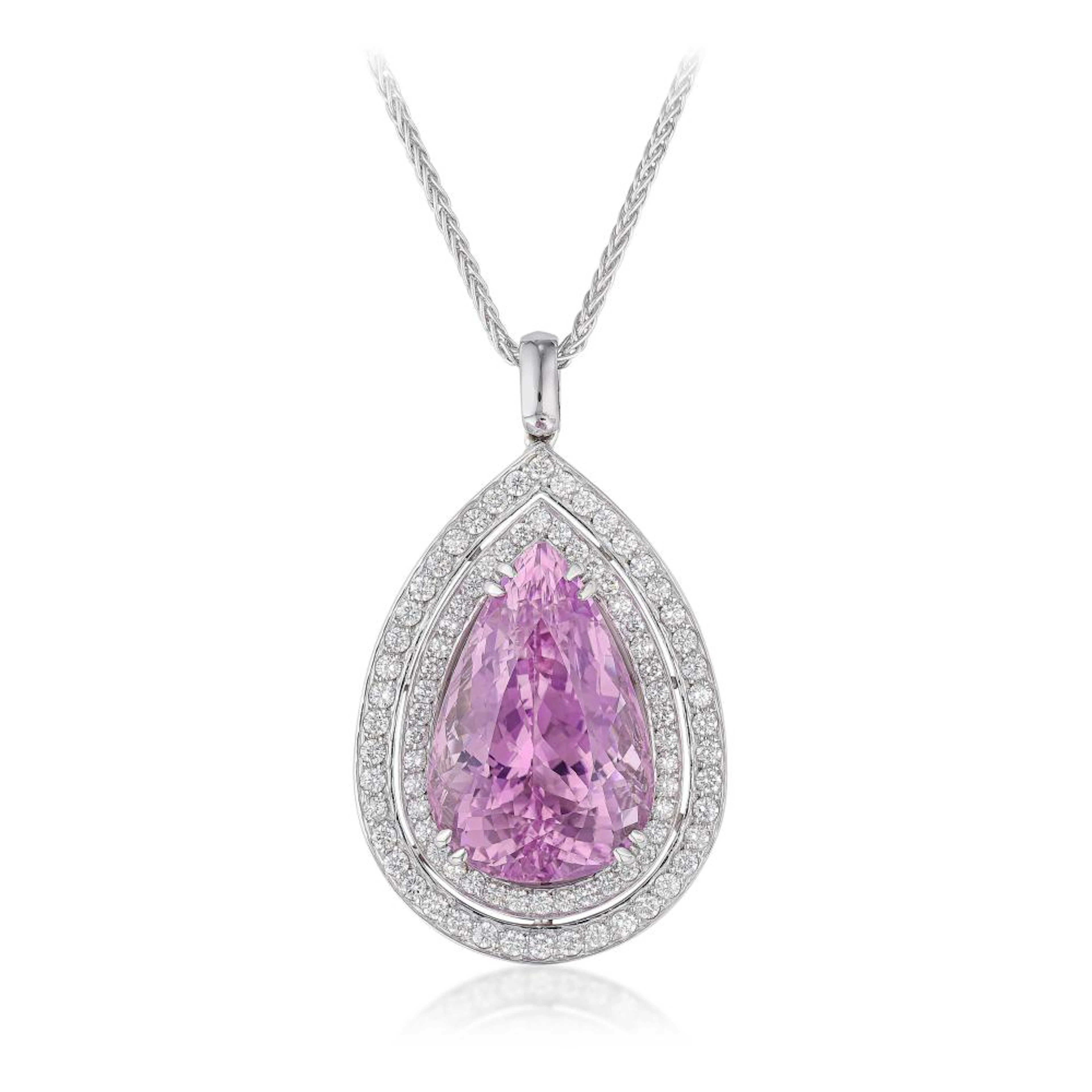 Large Kunzite and Diamond Pendant Necklace