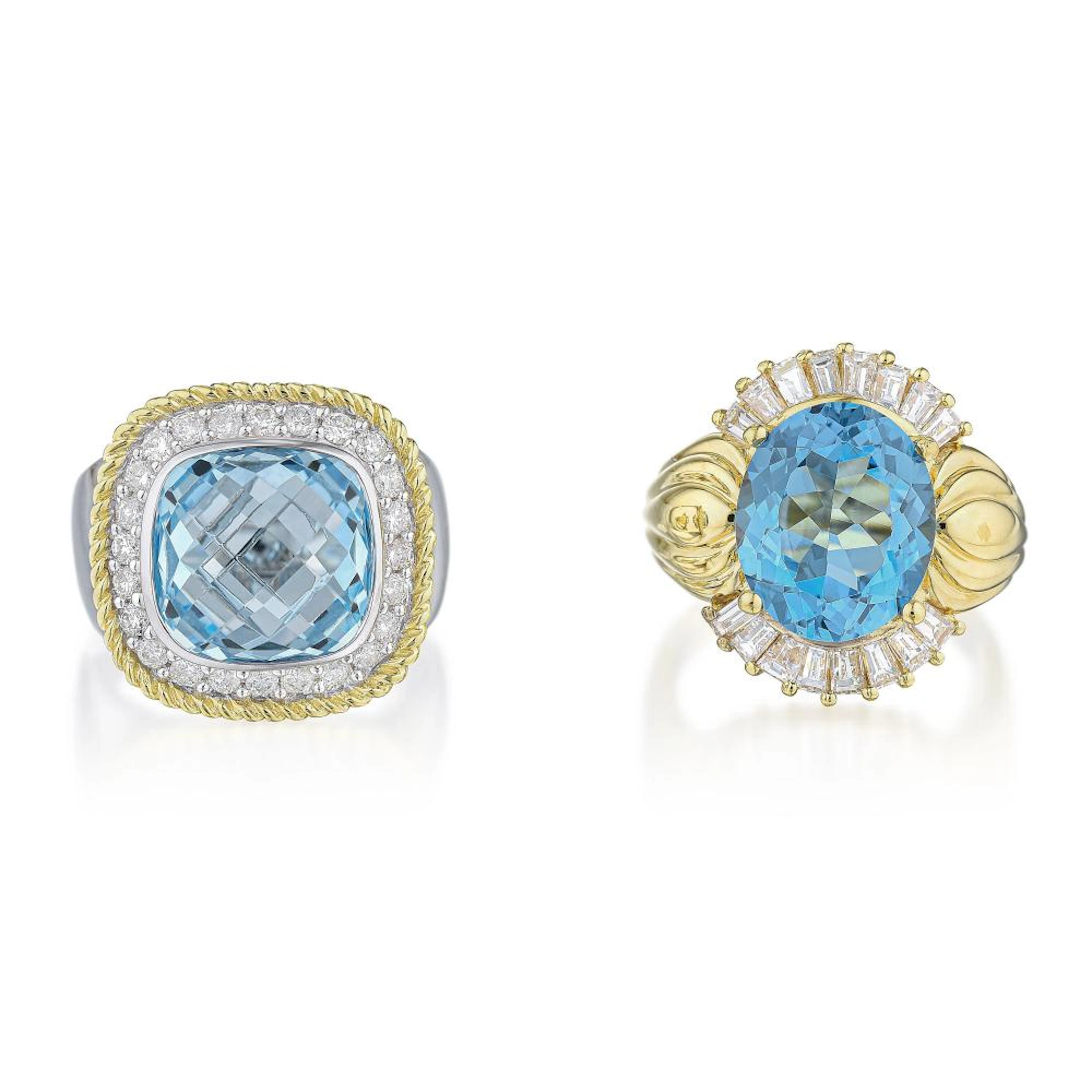 Group of Blue Topaz and Diamond Rings