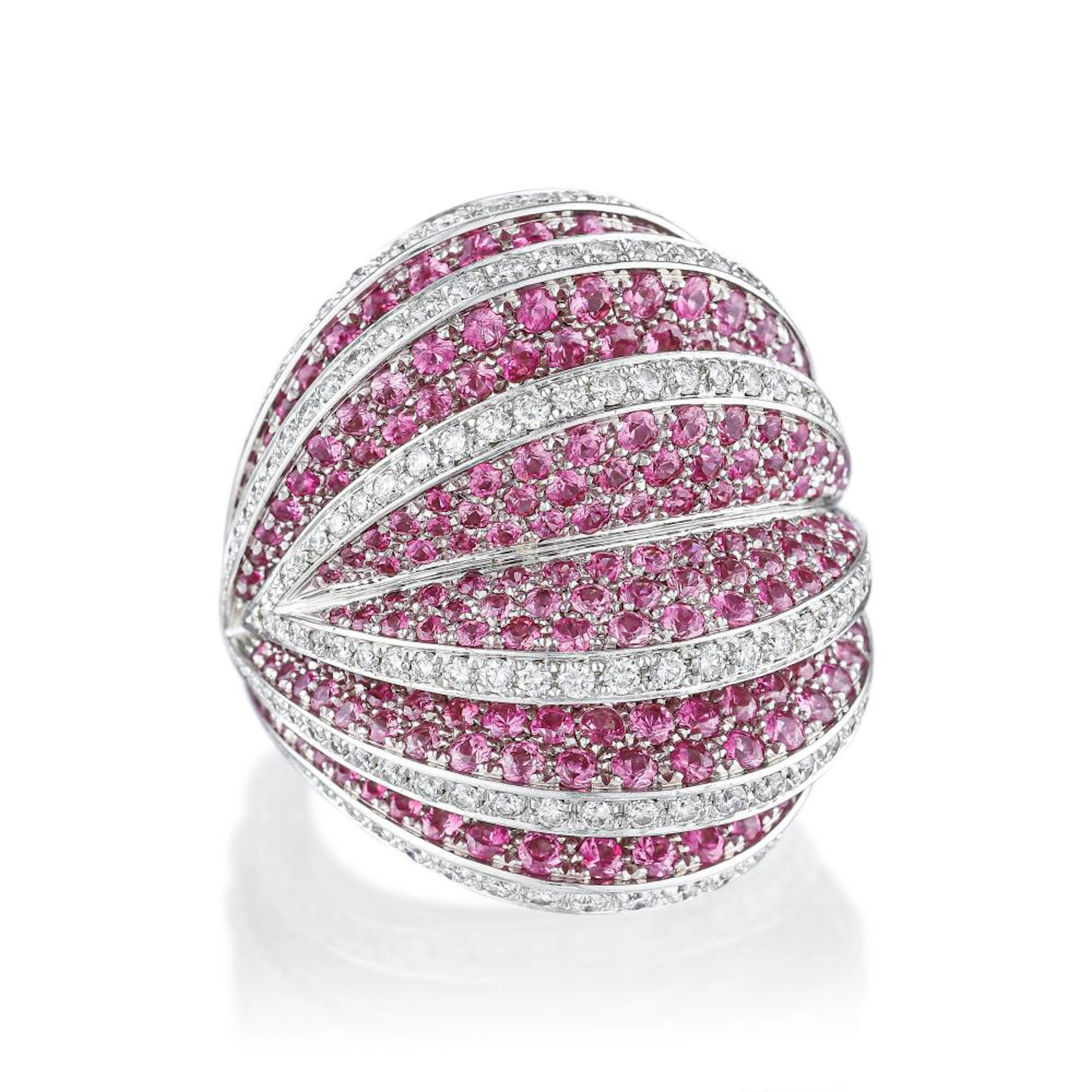 Pink Sapphire and Diamond Layered Cocktail Ring