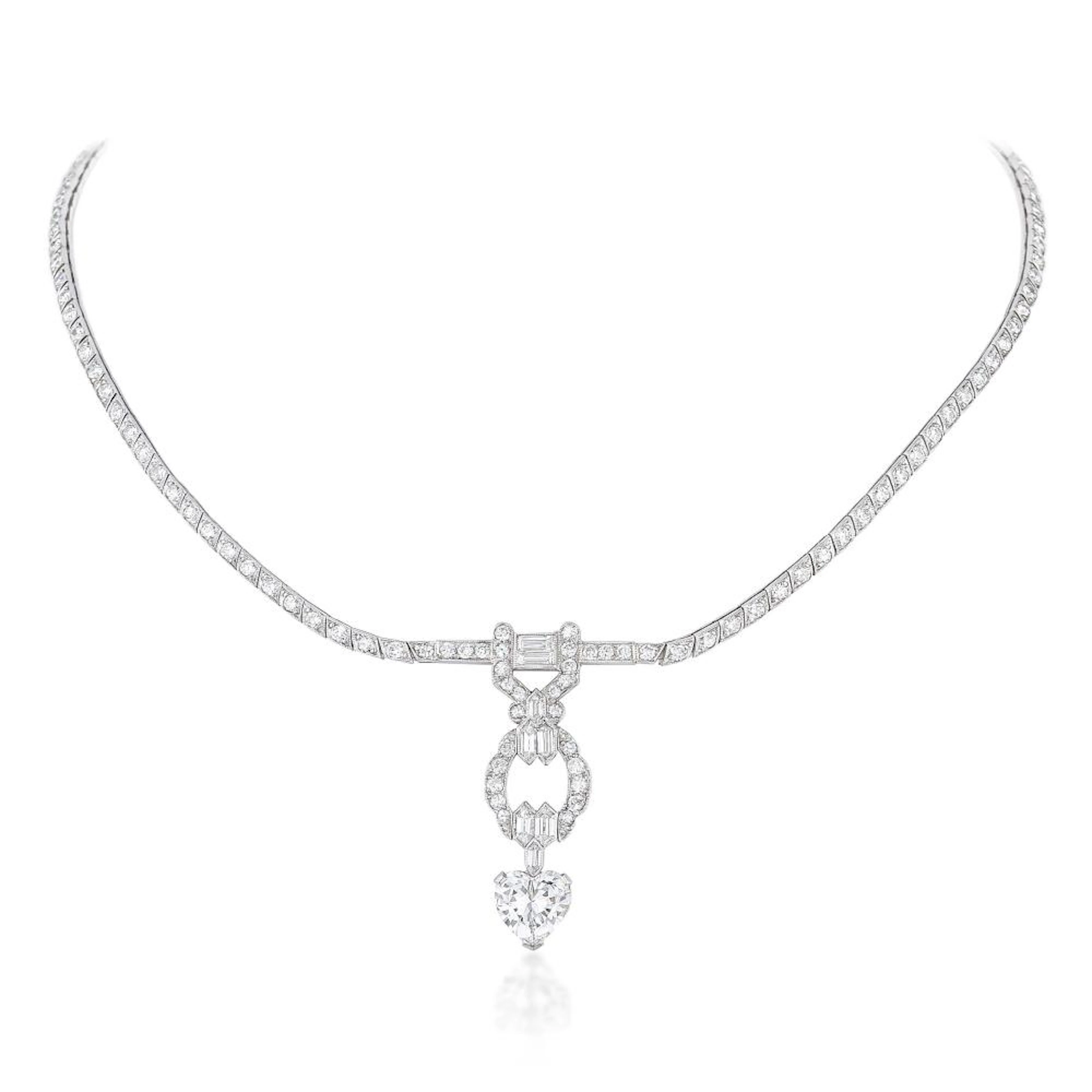 Heart-Shaped Diamond Drop Necklace