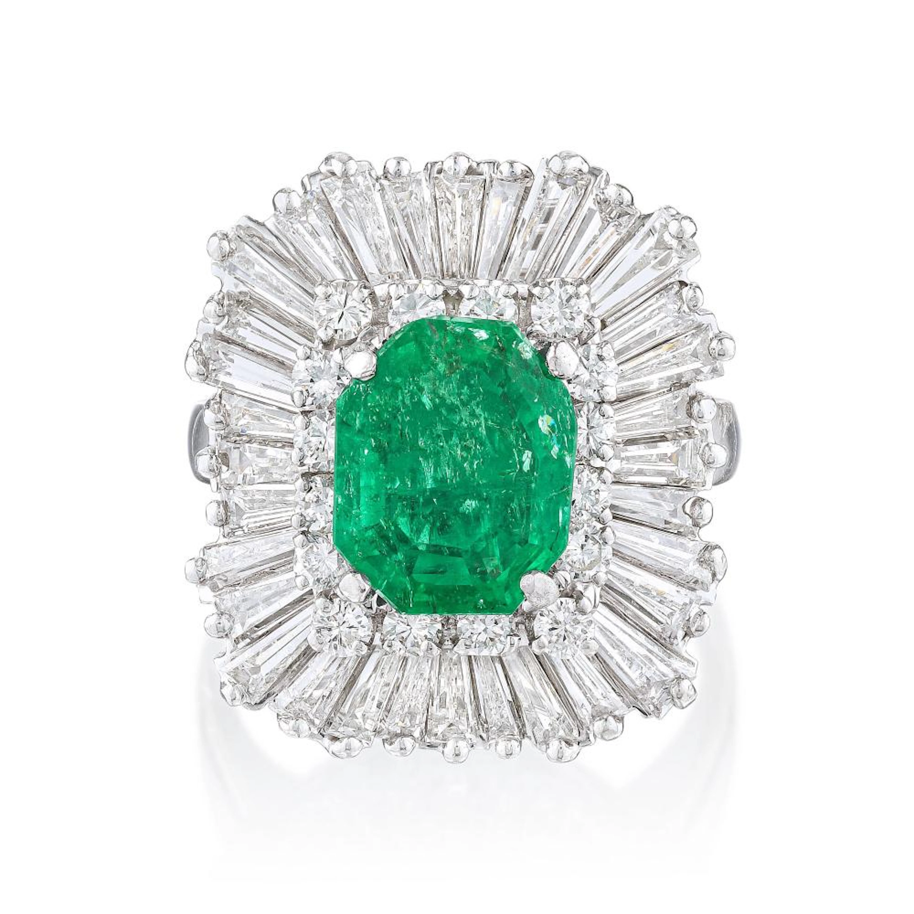 2.08-Carat Colombian Emerald and Diamond Ballerina Ring, AGL Certified