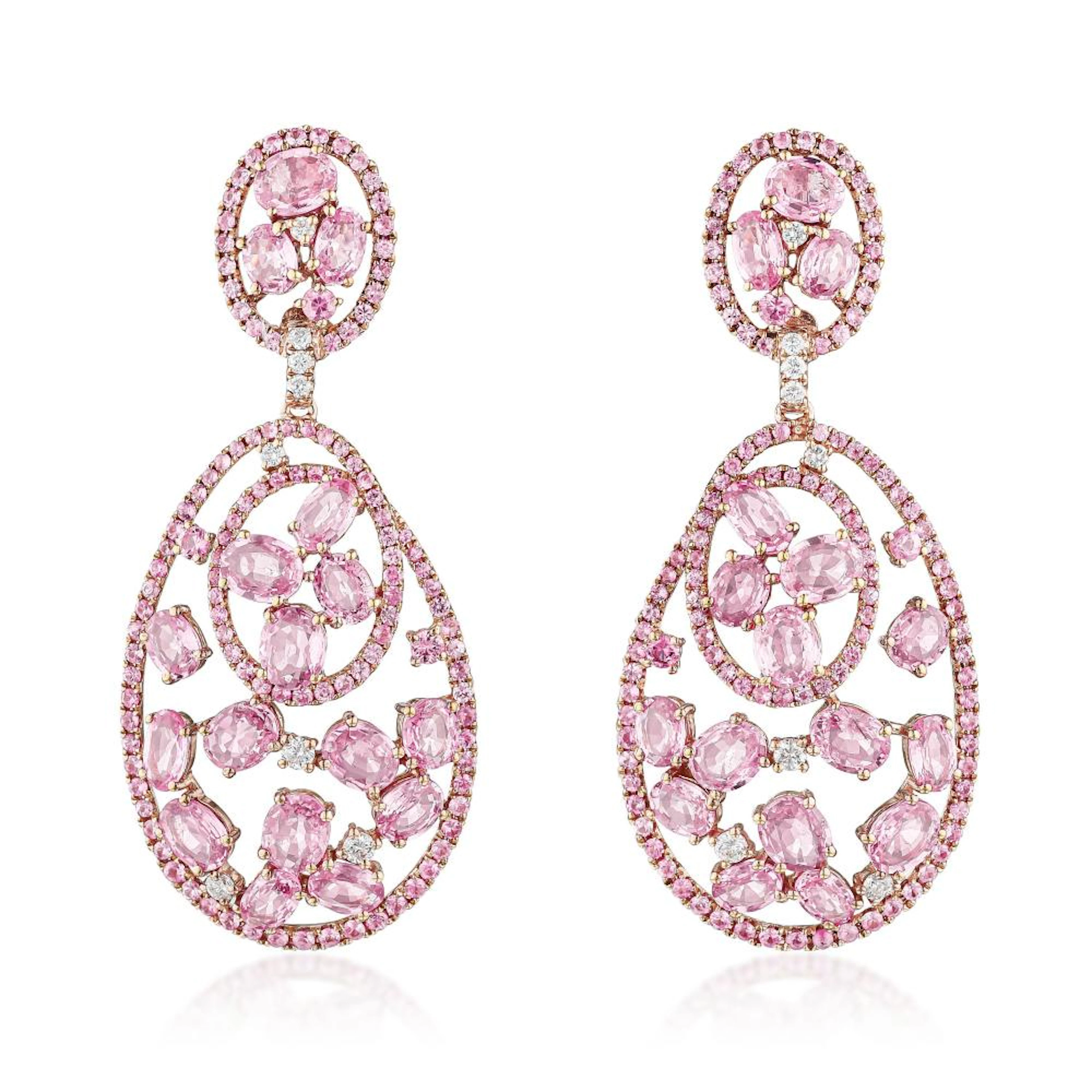 Pink Sapphire and Diamond Drop Earrings