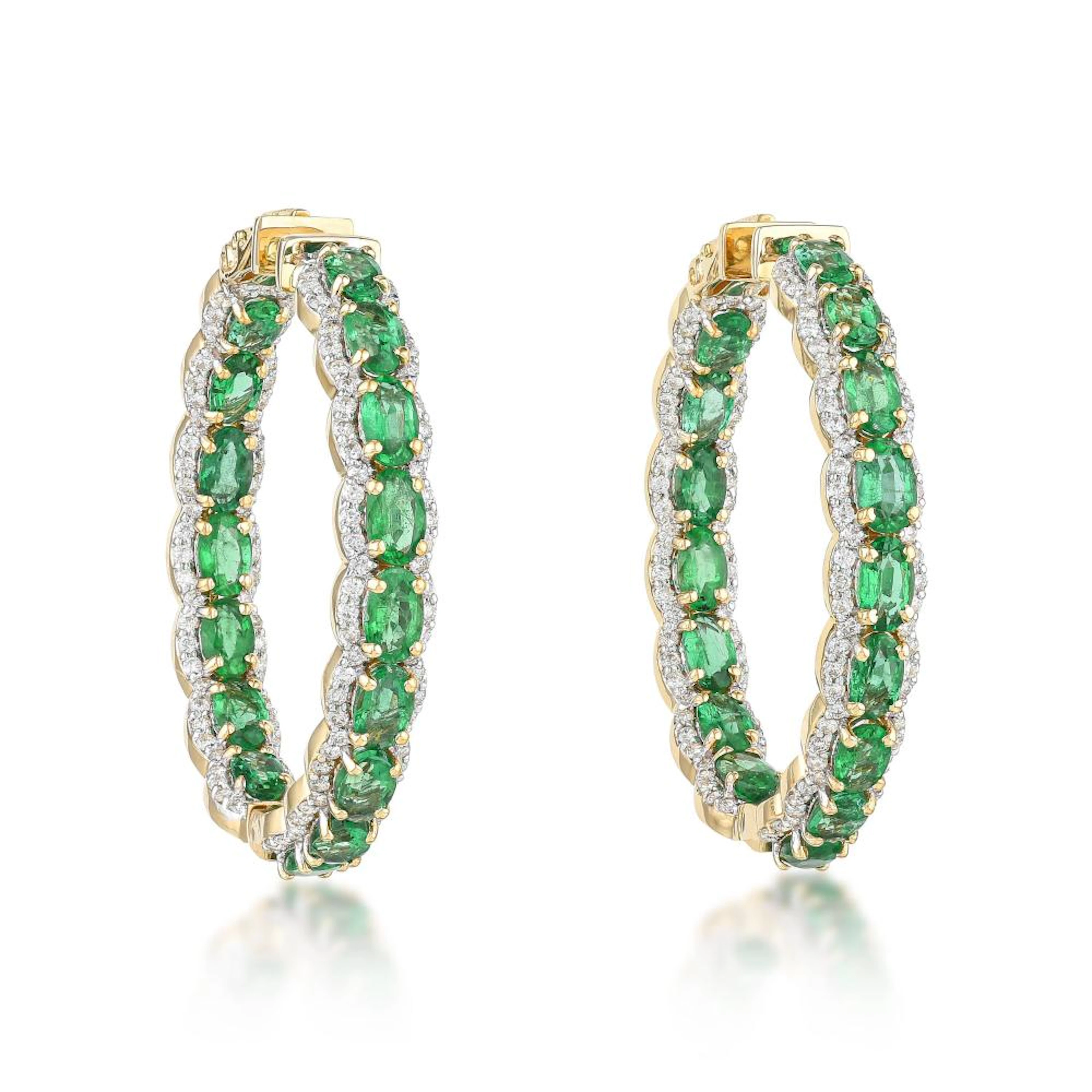 Emerald and Diamond Inside-Out Hoop Earrings
