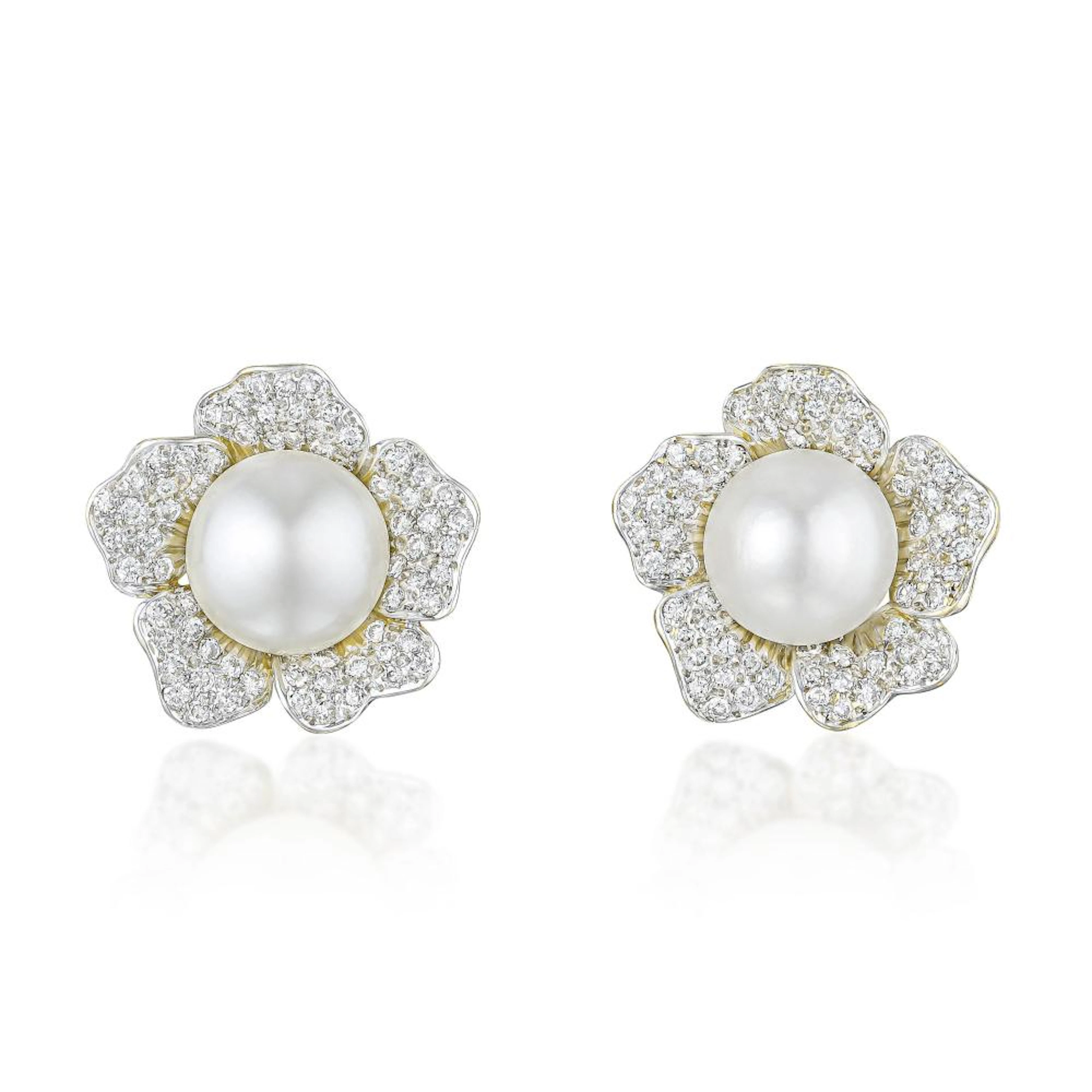 Pearl and Diamond Flower Earrings