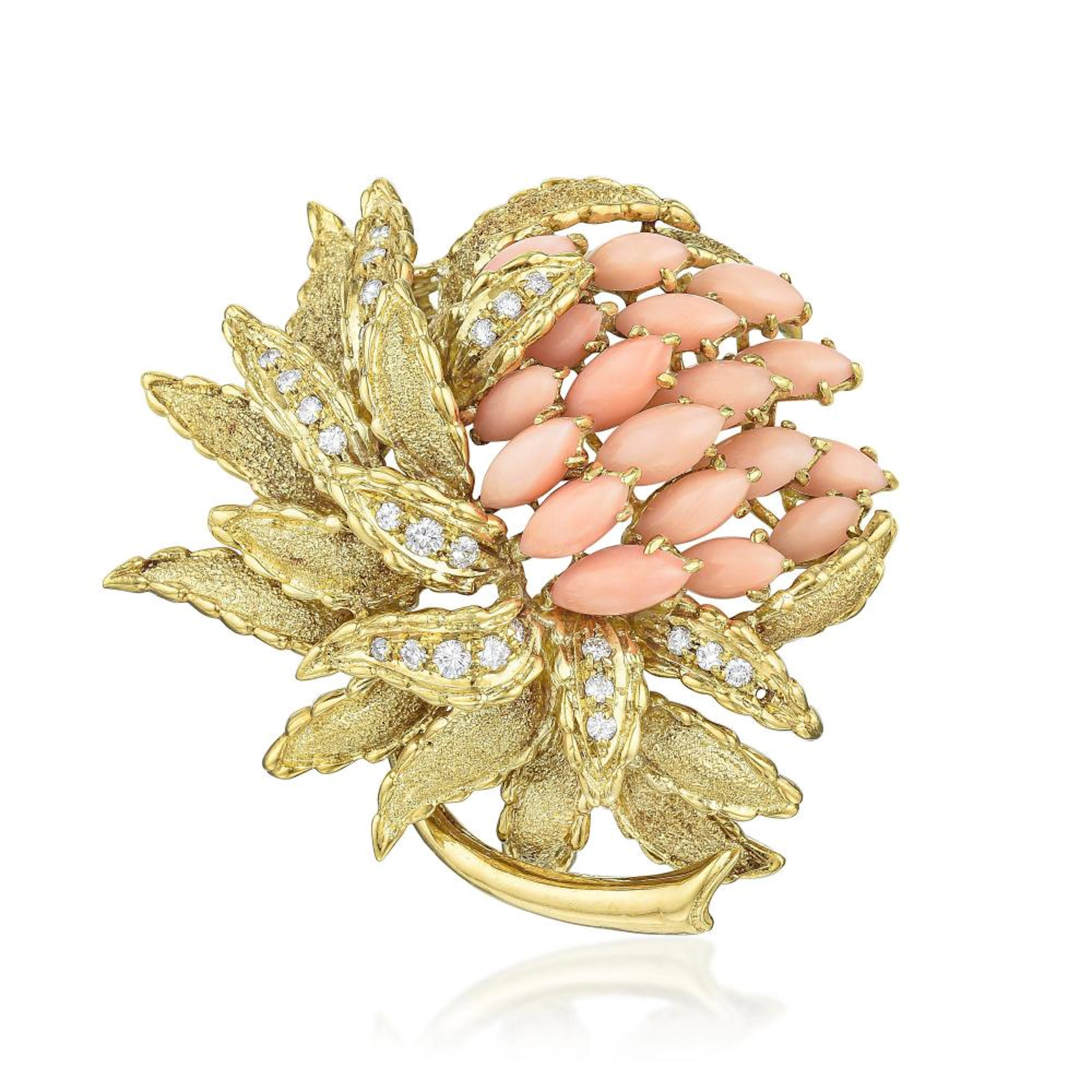 Vintage Floral Coral Brooch