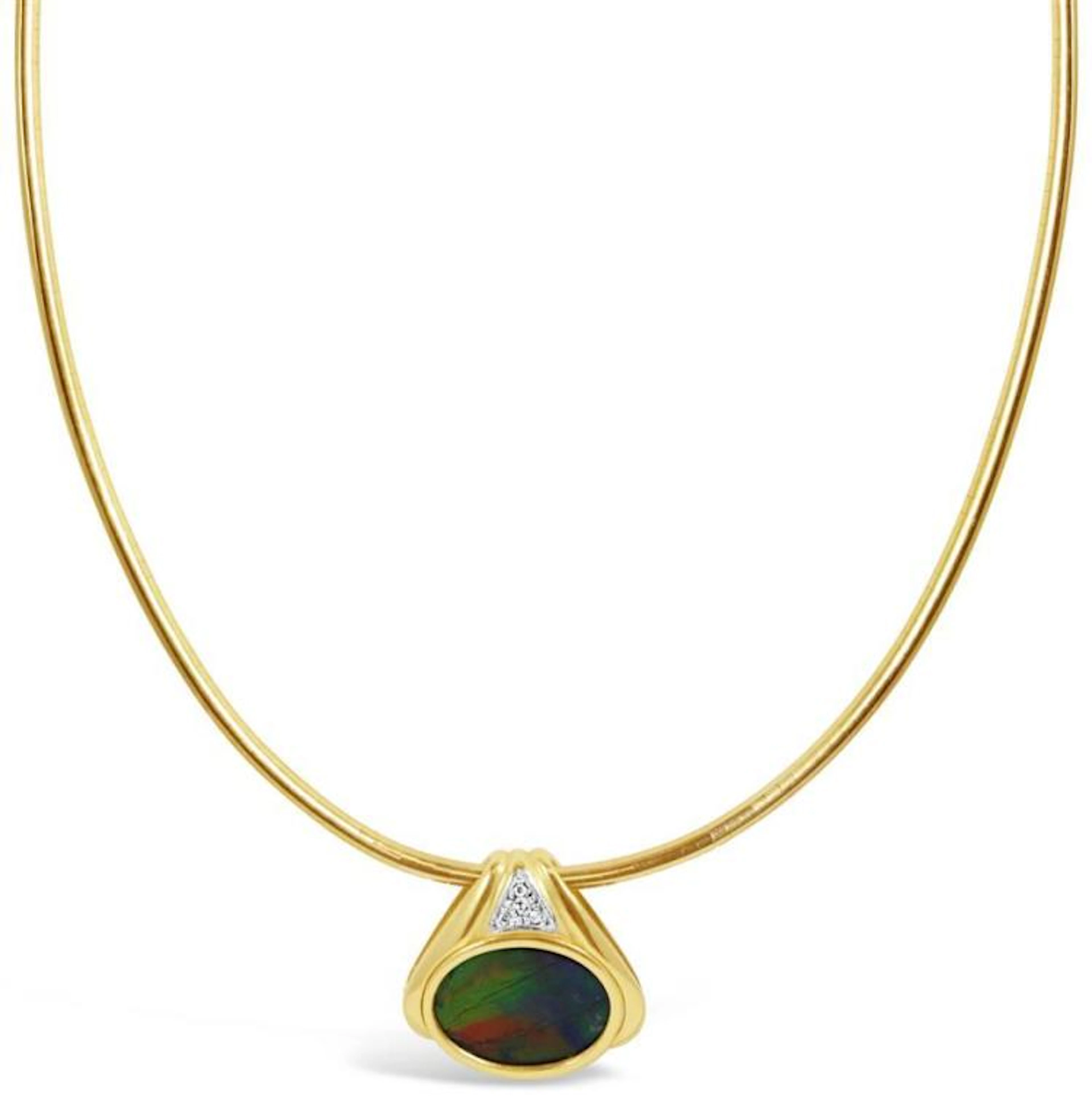 18kt, 14kt Yellow Gold, Ammolite and Diamond Necklace, L. 16