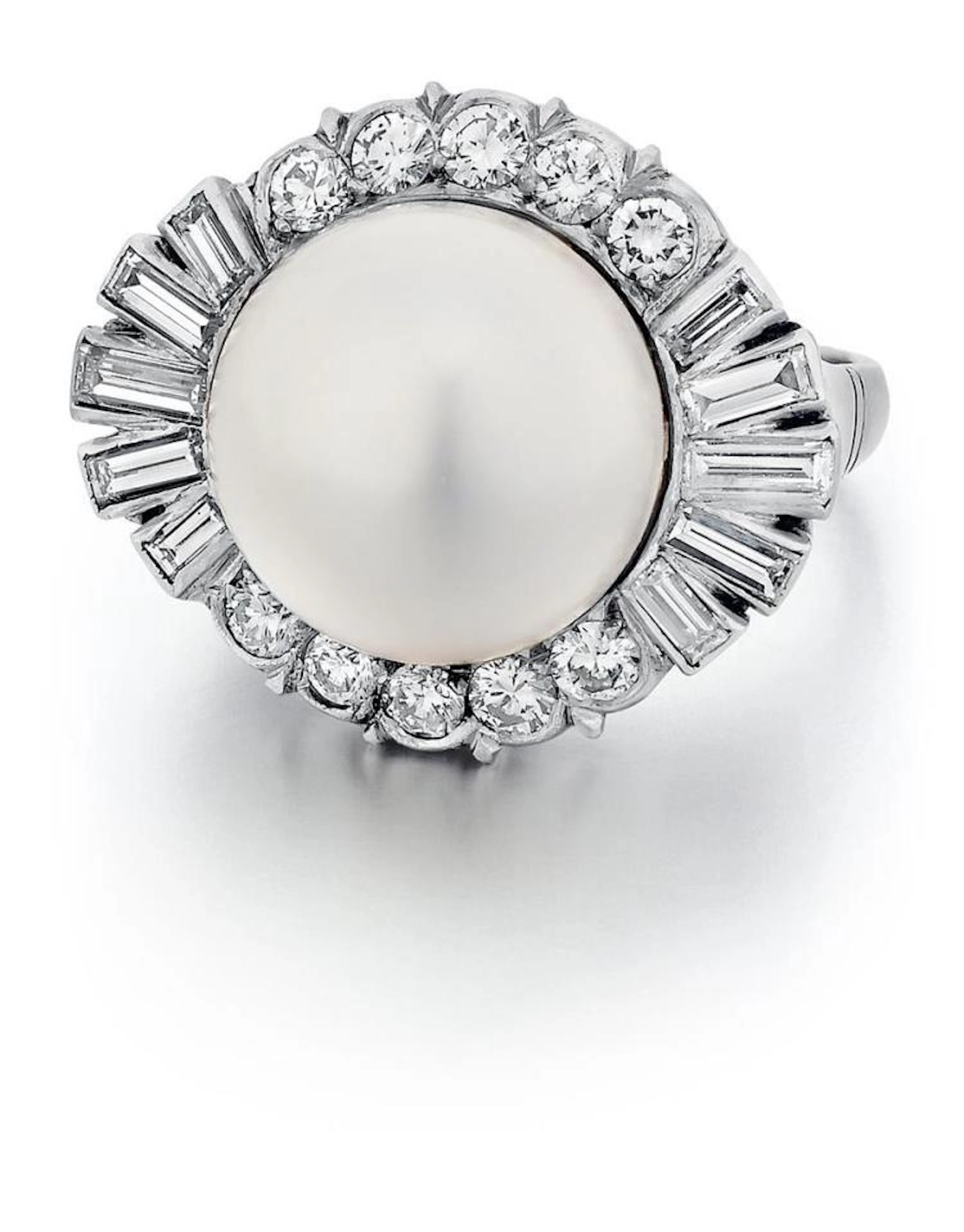 Platinum, Palladium, 14.90ct Natural Pearl and Diamond Lady''s Ring