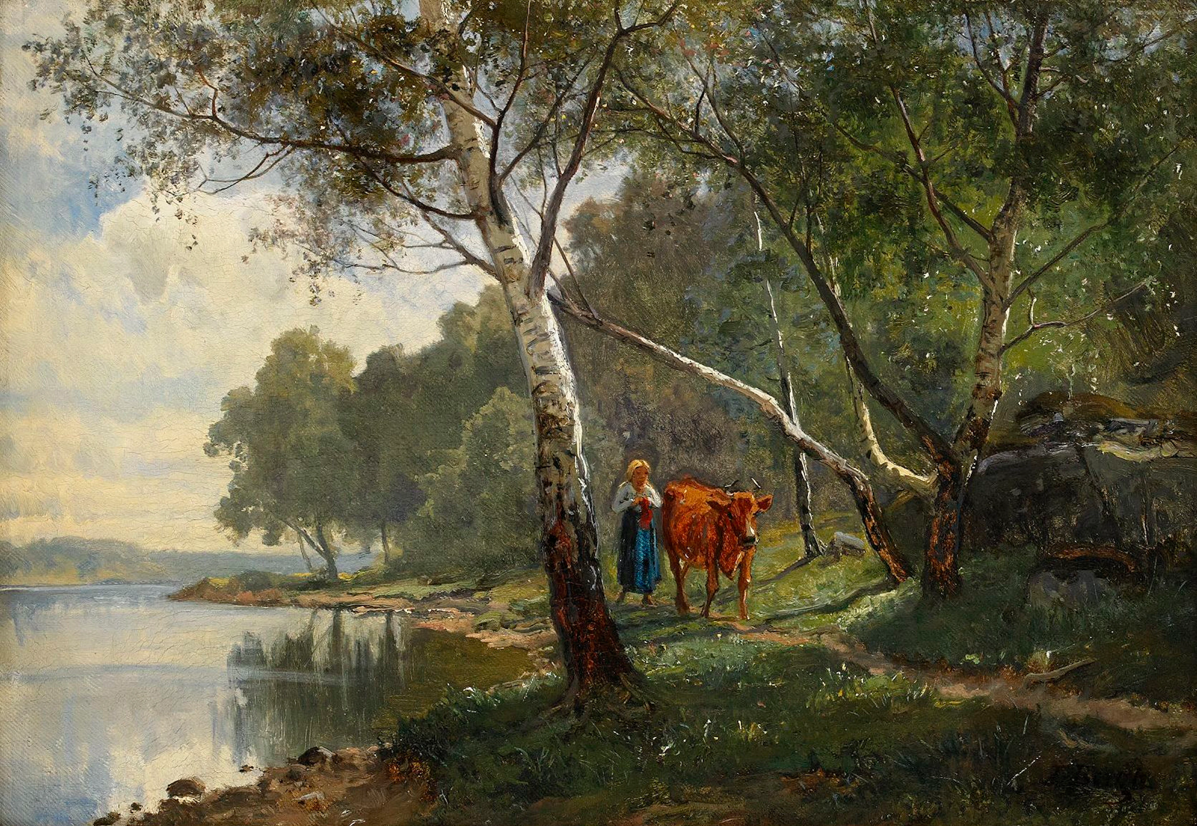 Edvard Bergh, Landskap med björkskog o vallflicka