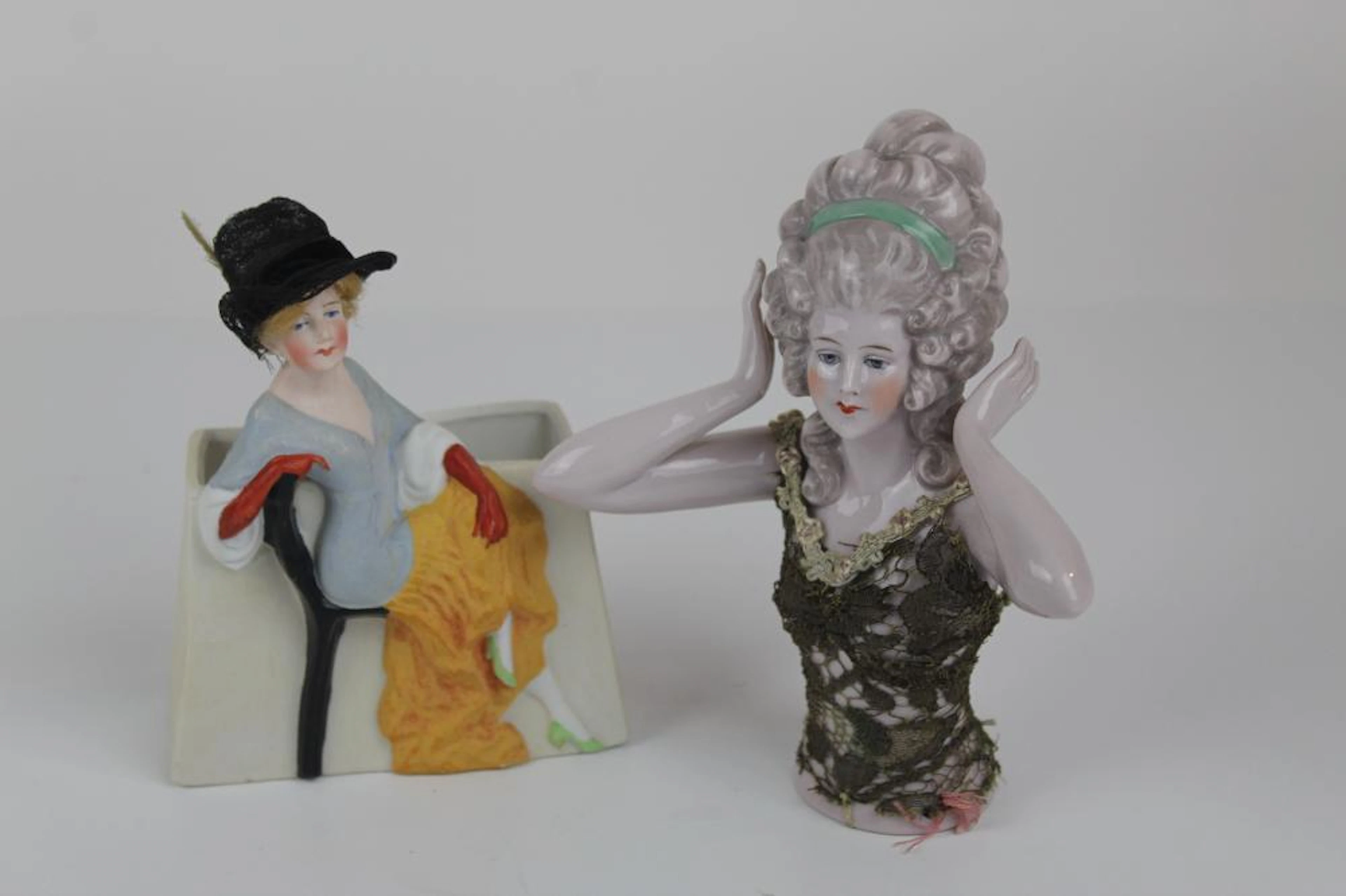 (2) German Art Nouveau Vase and Porcelain Half Doll