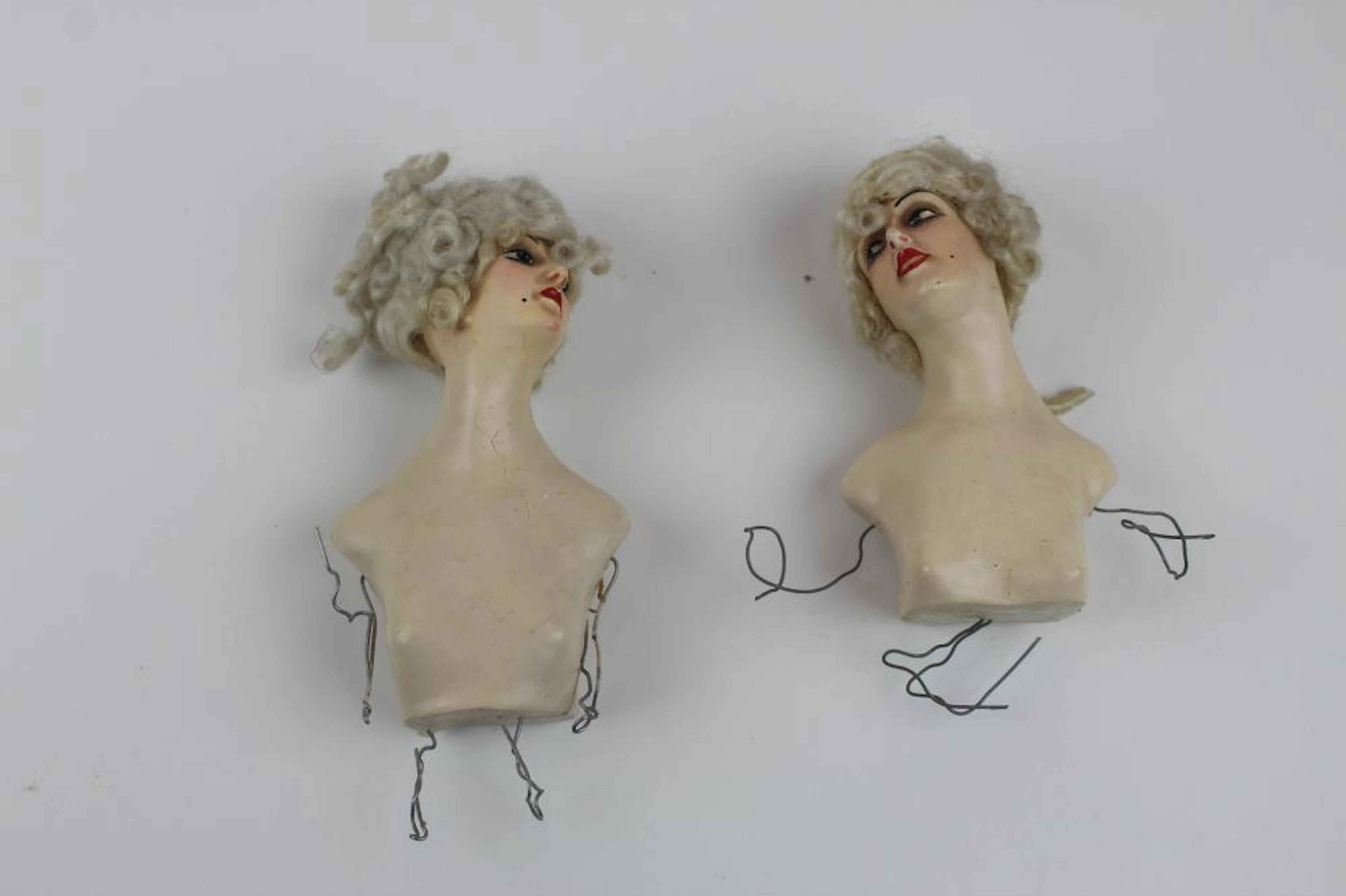 (2) Vintage Porcelain Doll Busts (no arms.legs), they were parts to lamps