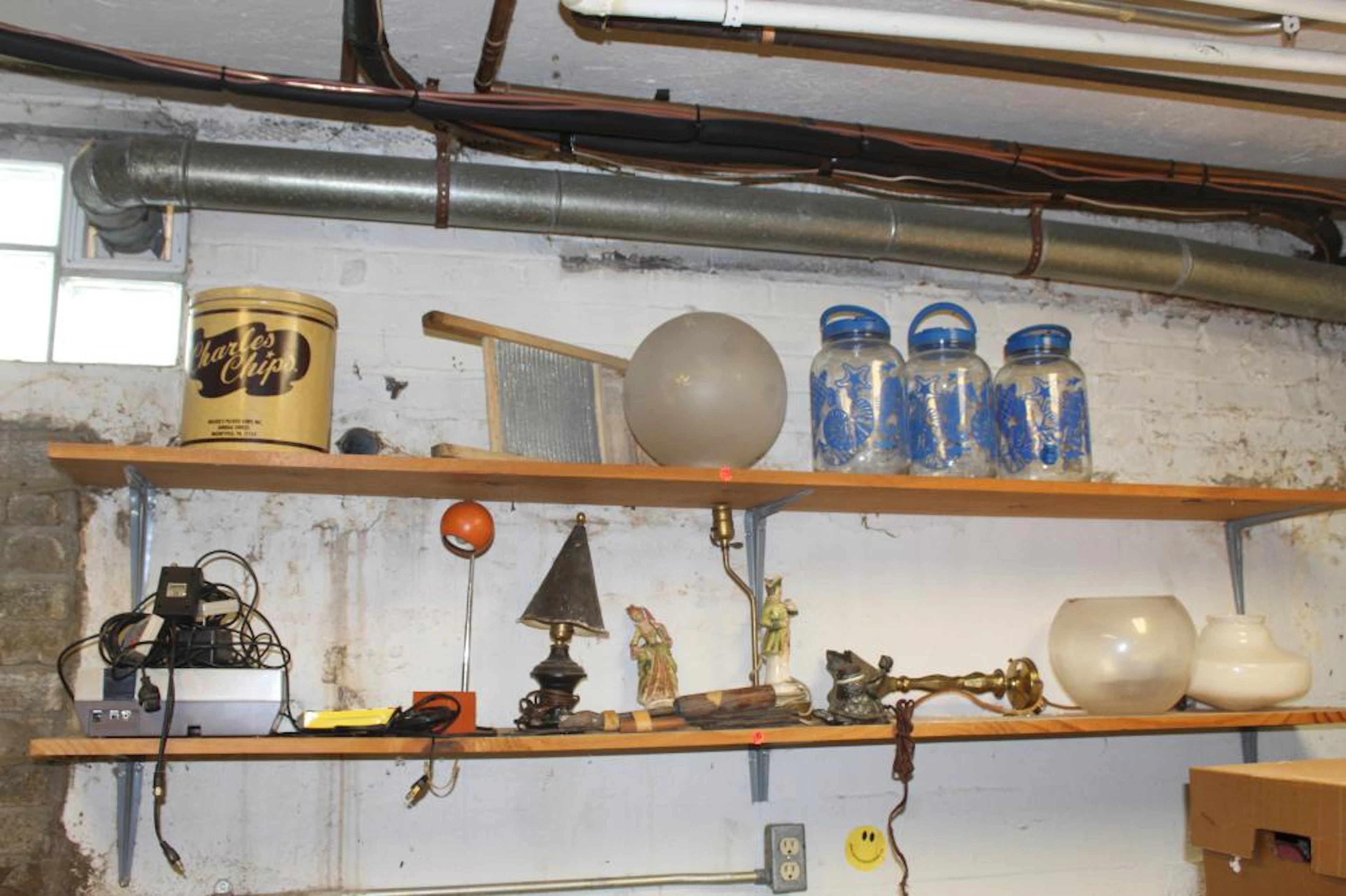 (2) Shelves with Lamps, Globes, Etc.