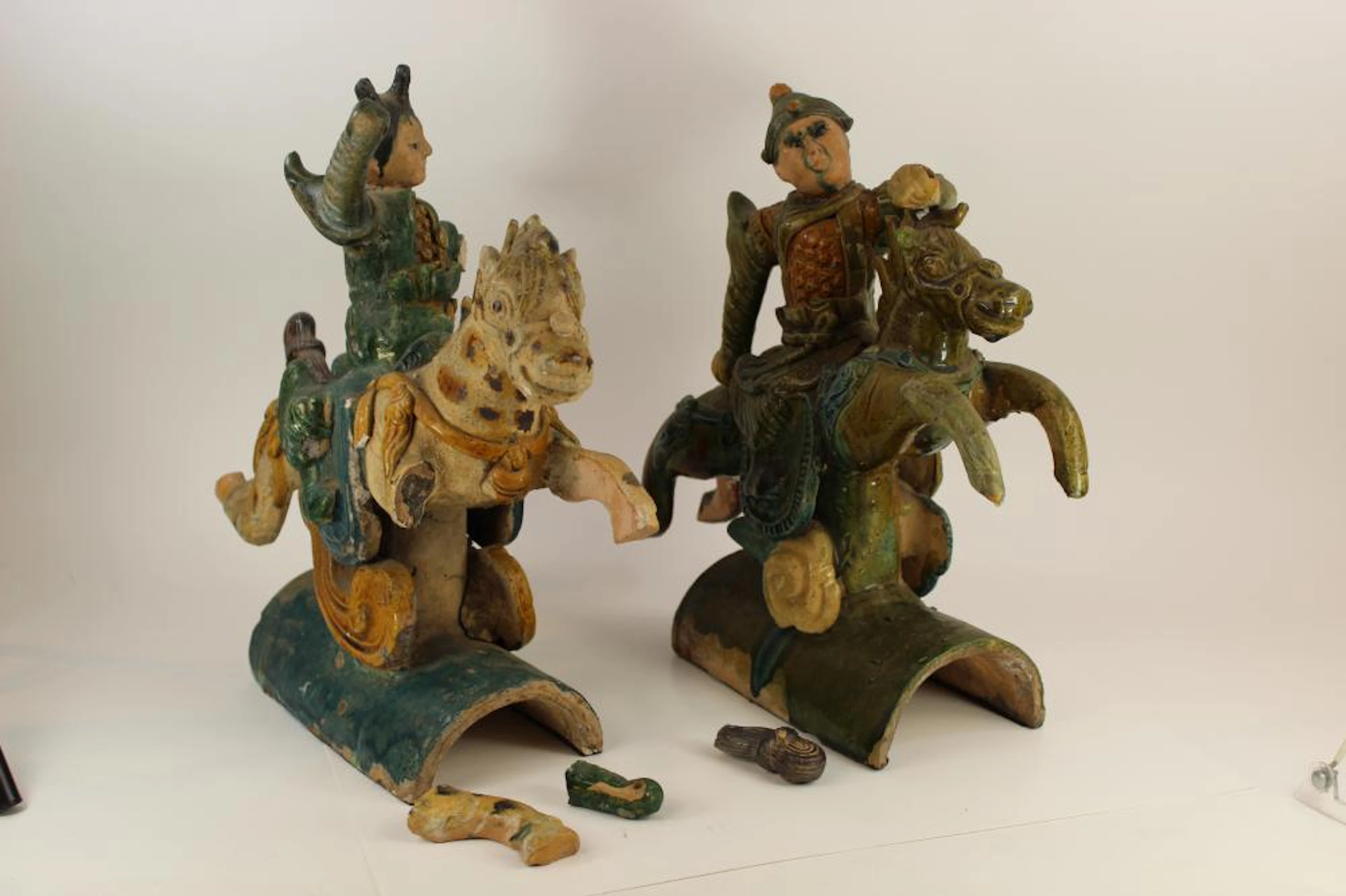 Chinese Ming Dynasty 3-Color Glazed Figures--as is