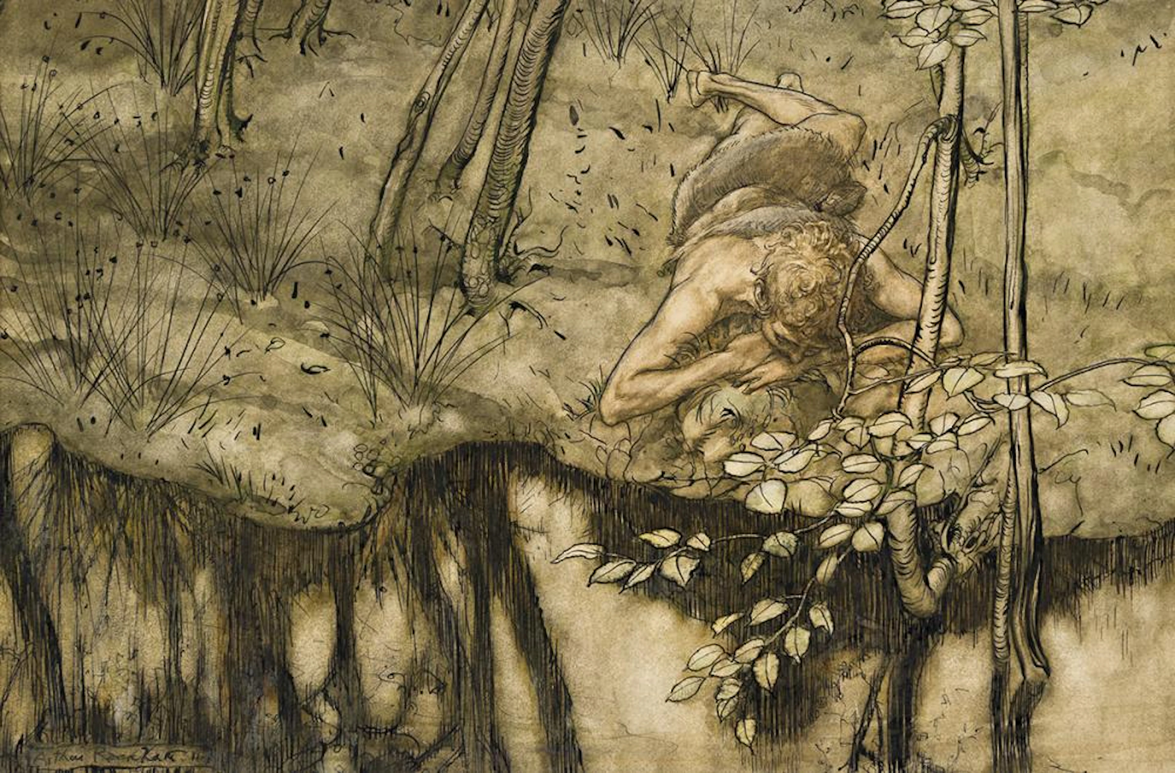 ARTHUR RACKHAM "Sigfried sees himself in the stream."