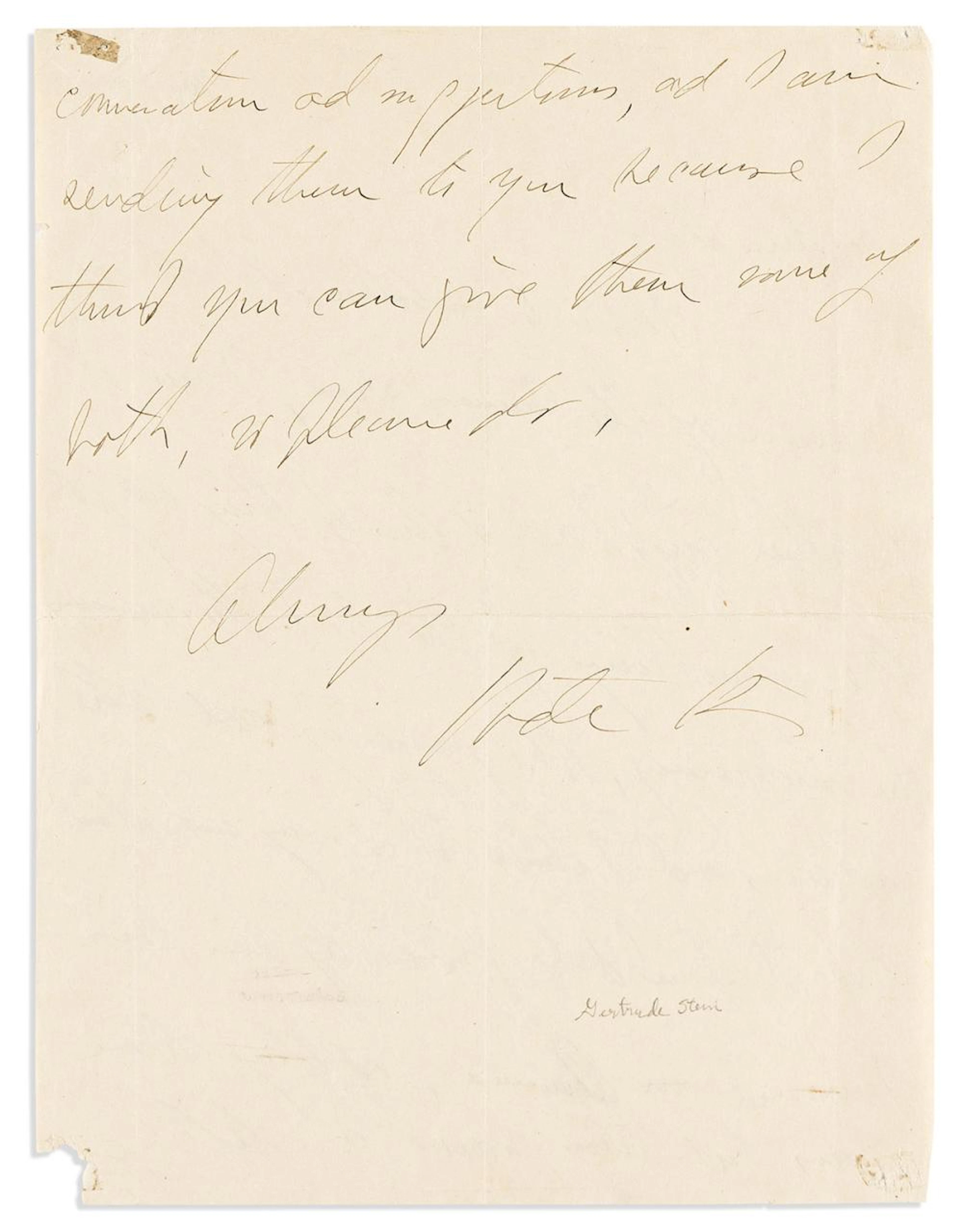 STEIN, GERTRUDE. Autograph Letter Signed, to Captain Rago,