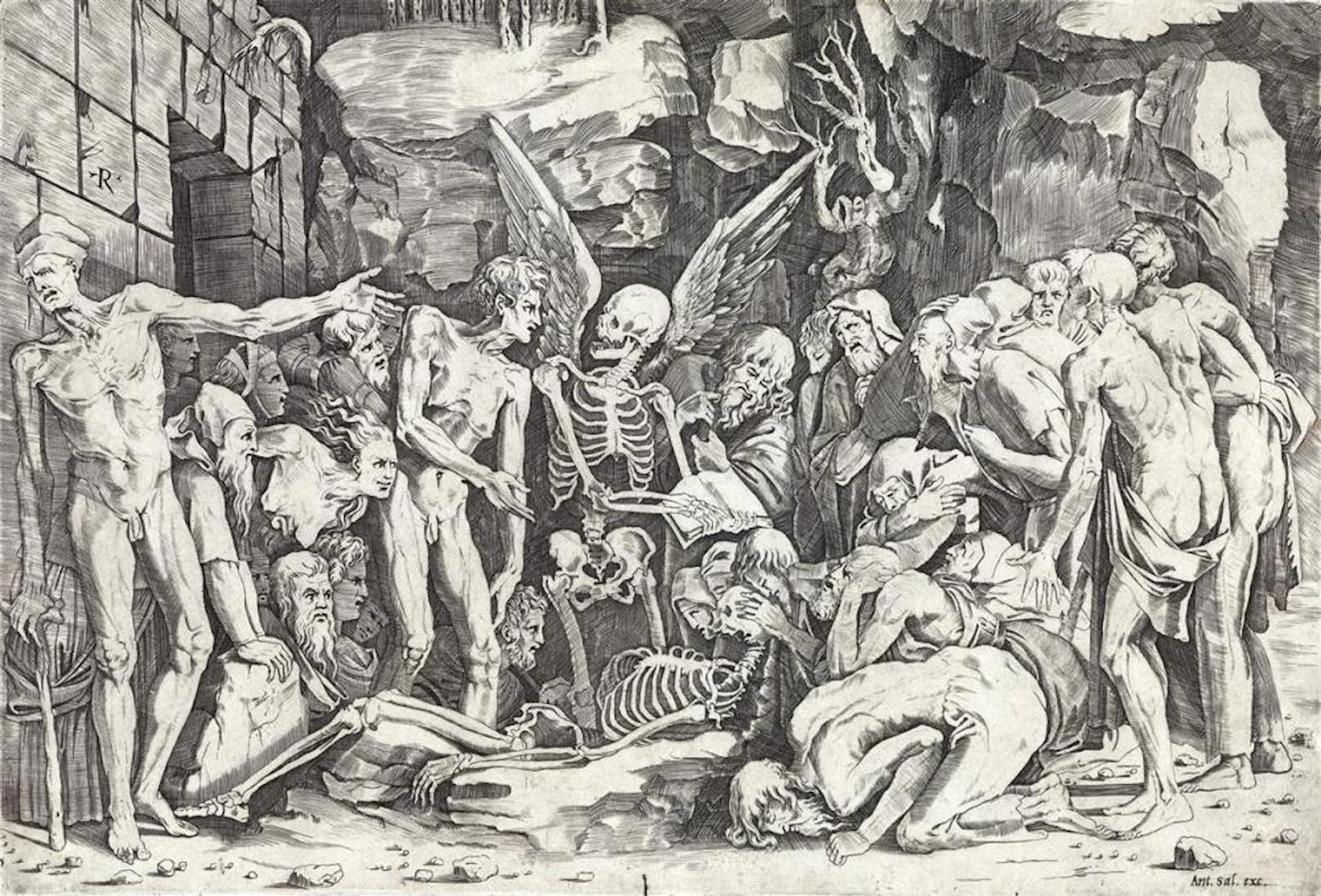 MARCO DENTE (after Rosso Fiorentino) Allegory of Death and Fame: The Skeletons