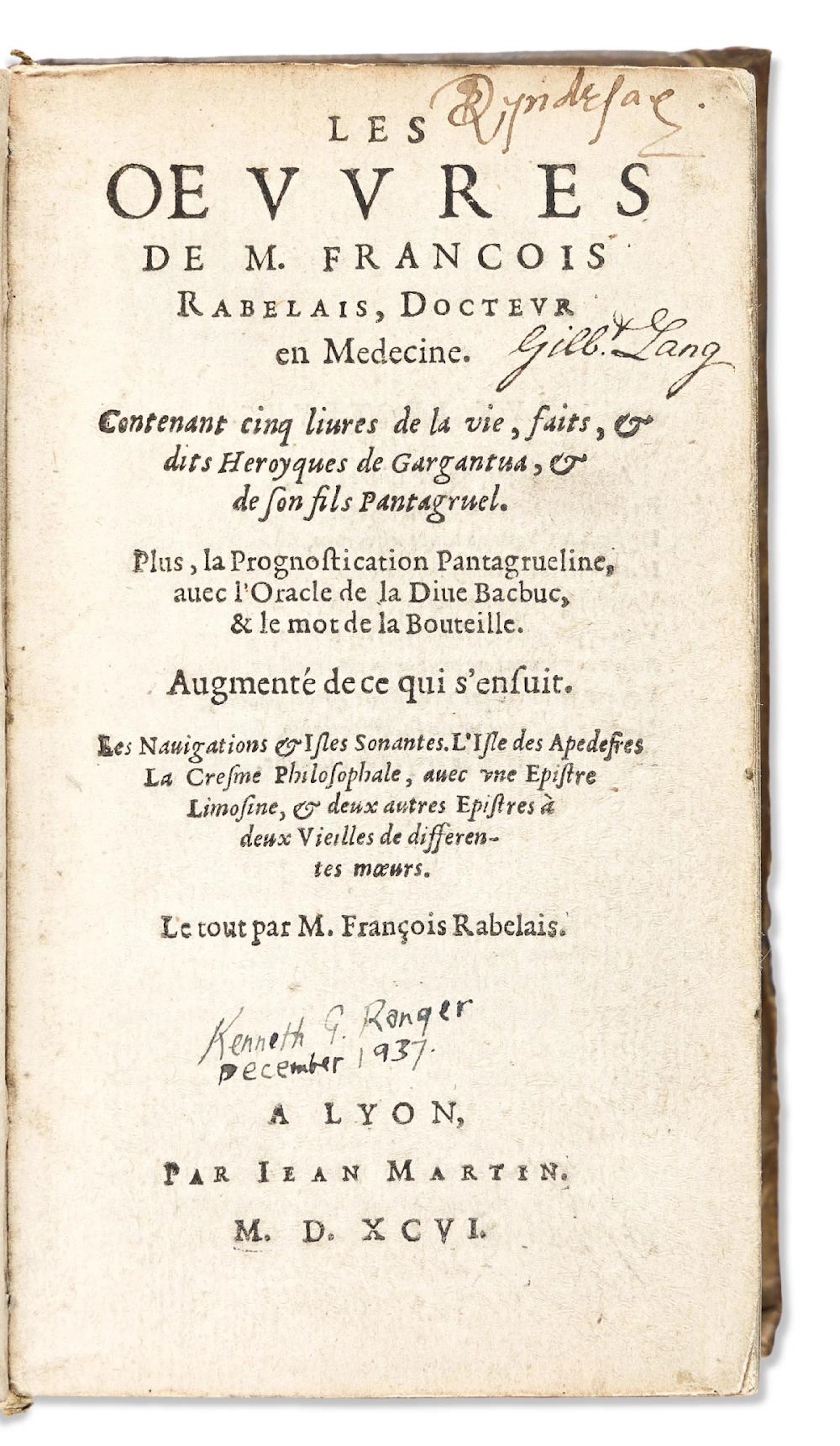 Rabelais, François (c. 1494-1553) Les Oevvres.
