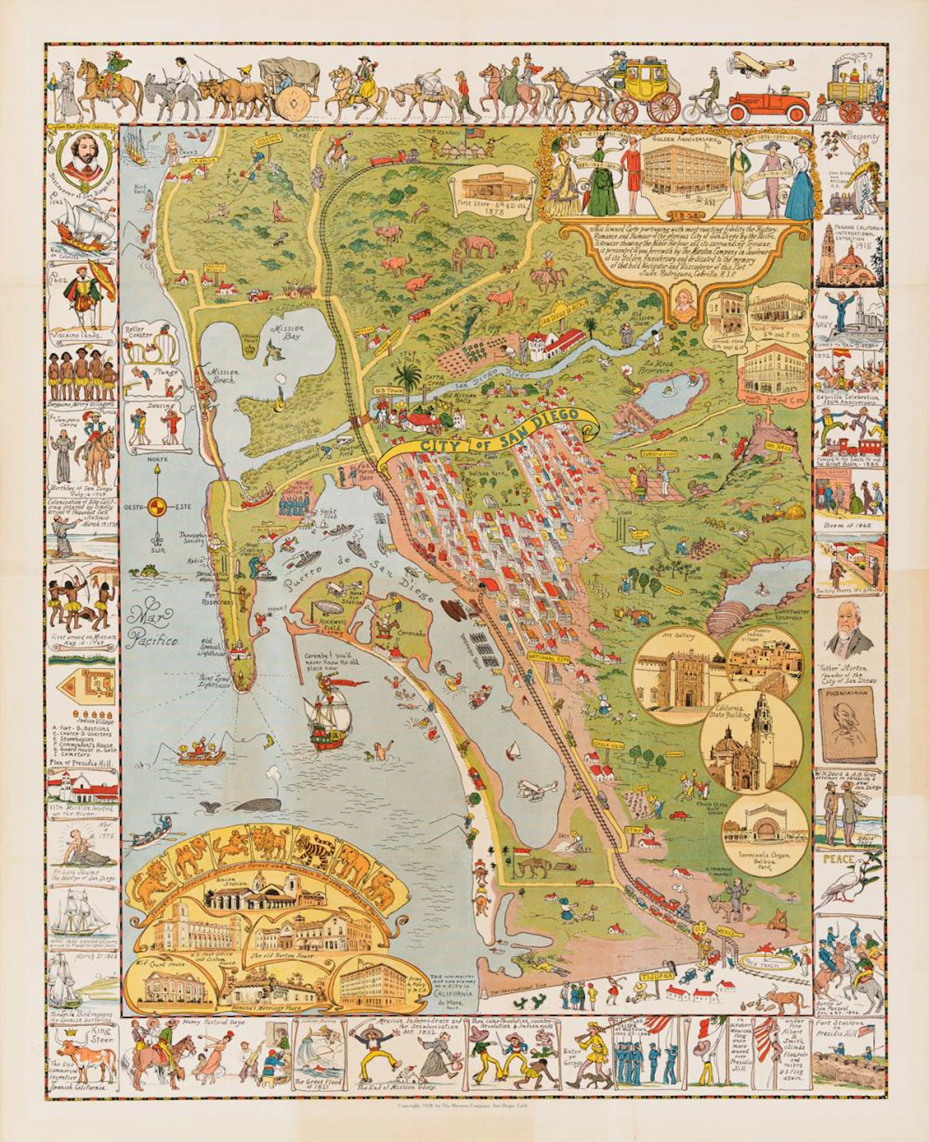 Jo Mora (1876-1947). CITY OF SAN DIEGO / GOLDEN ANNIVERSARY. 1928.