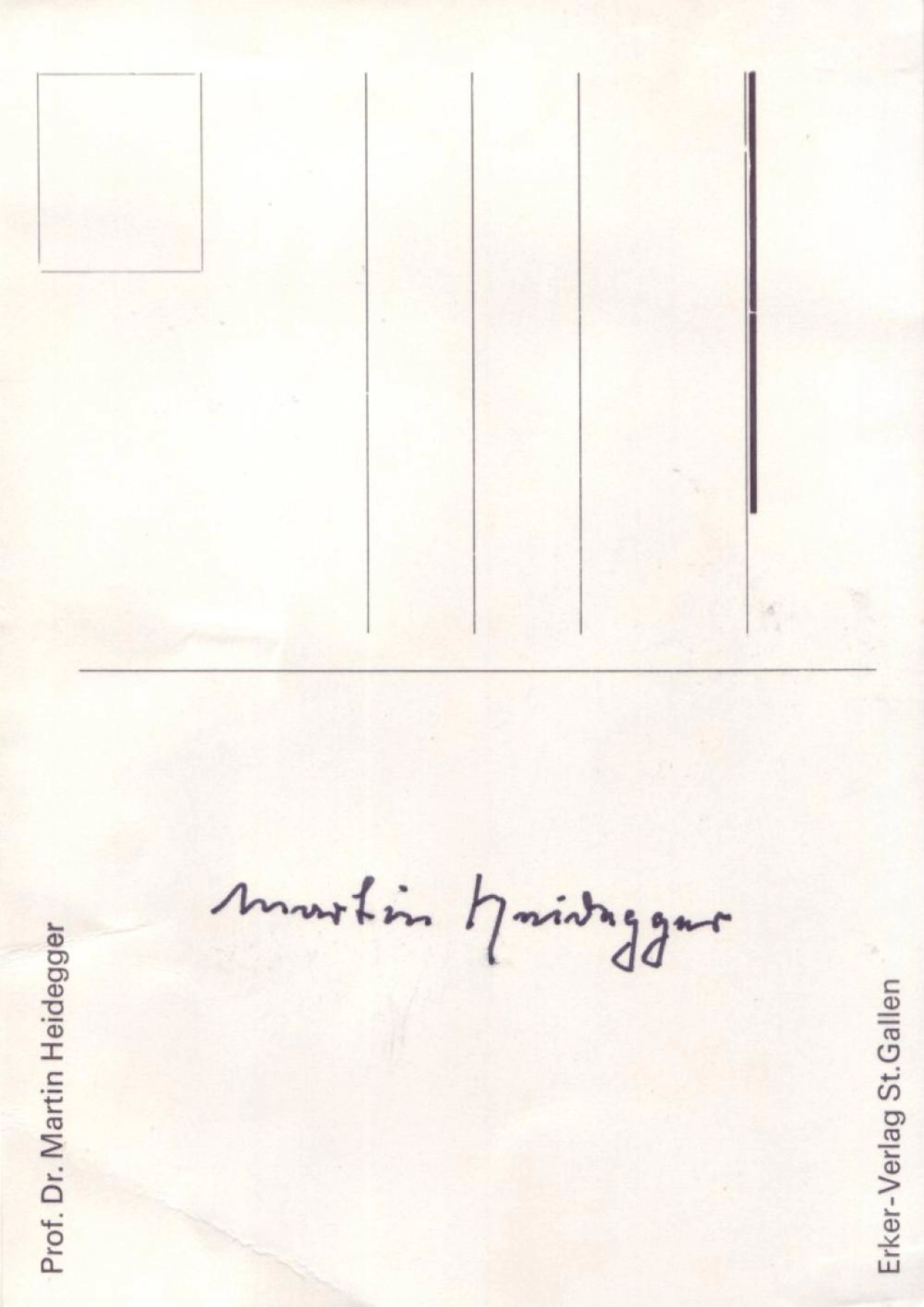 HEIDEGGER, MARTIN. Signature, on a postcard.