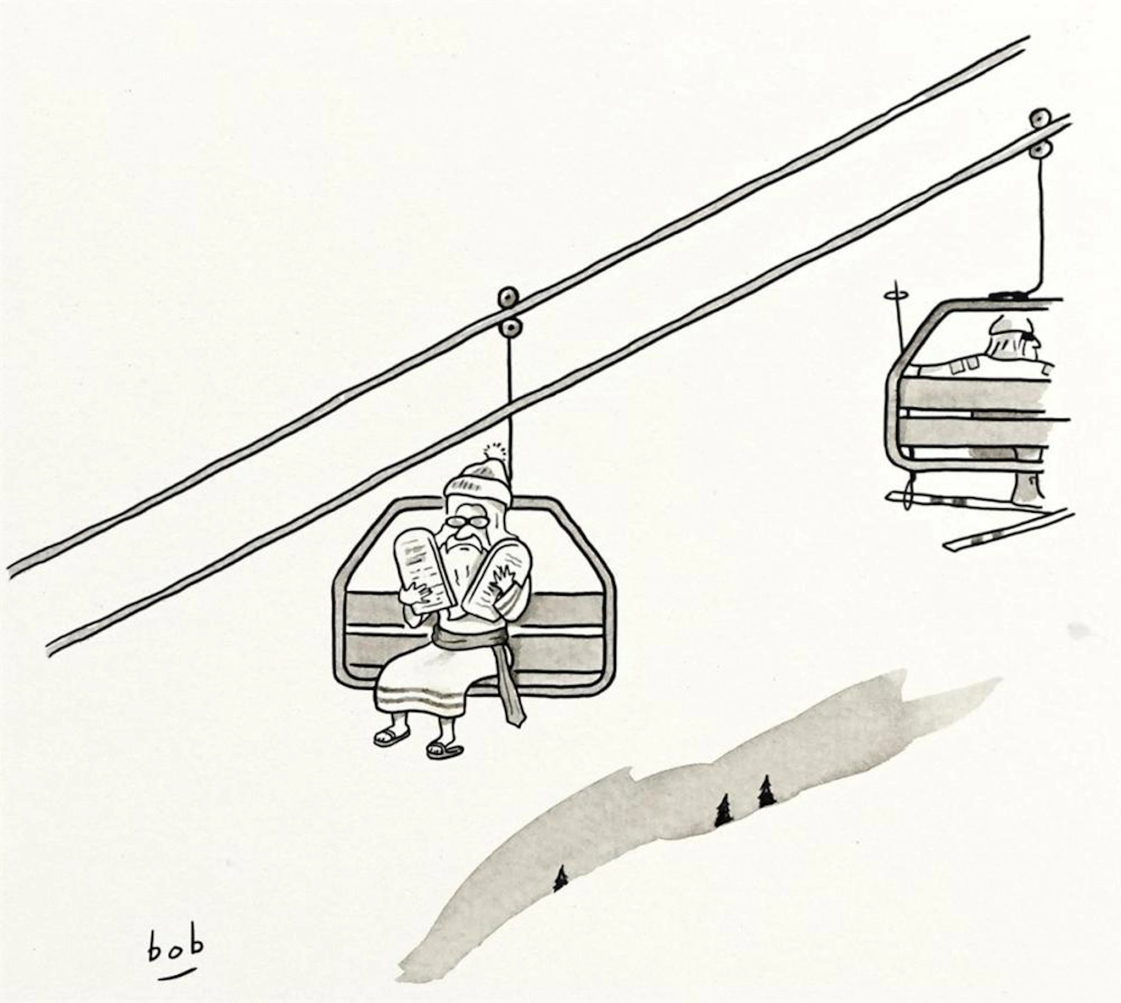 BOB ECKSTEIN. Commanding the ski lift. [CARTOONS / NEW YORKER]