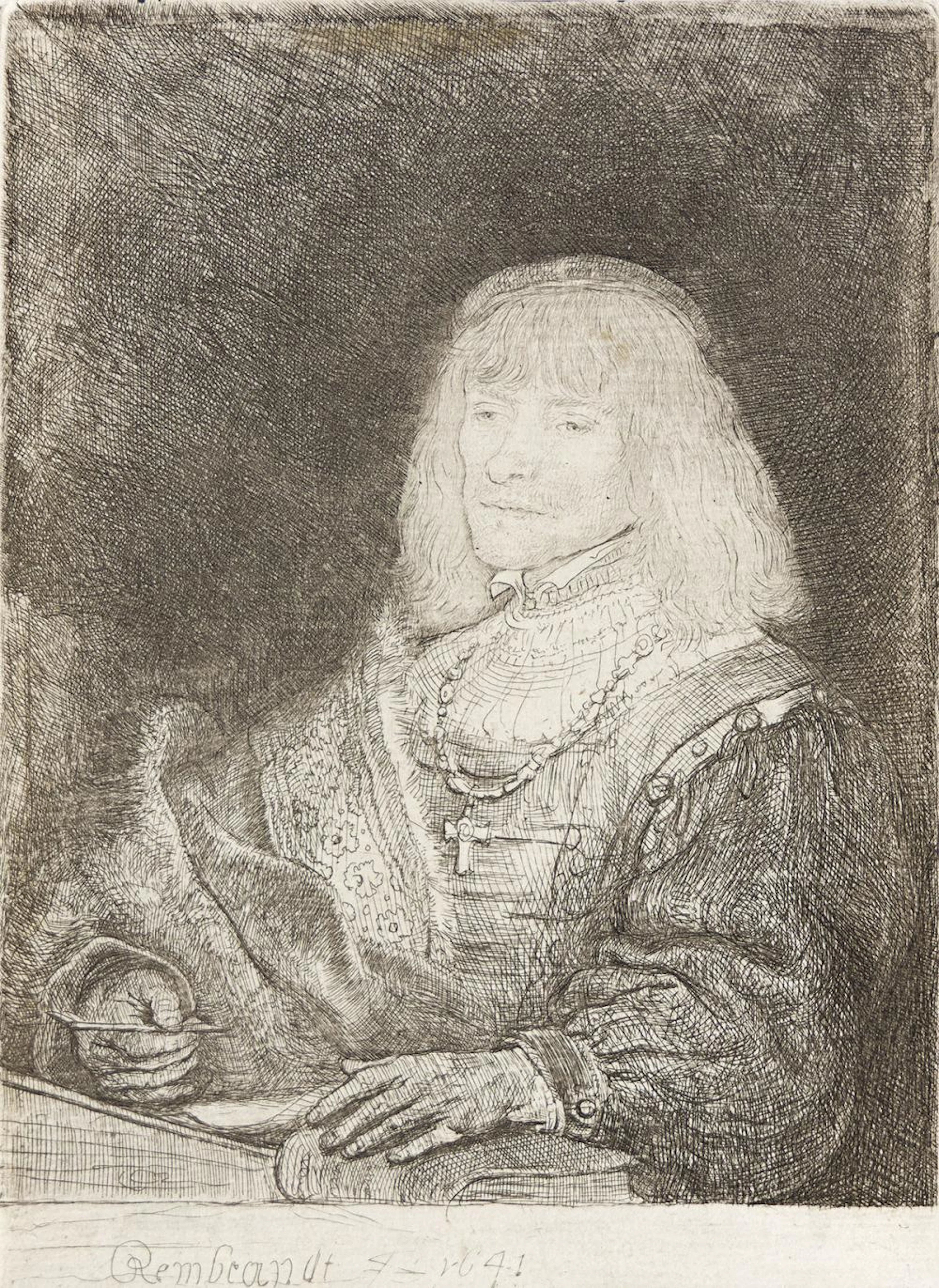 REMBRANDT VAN RIJN Man at a Desk Wearing a Cross and Chain.