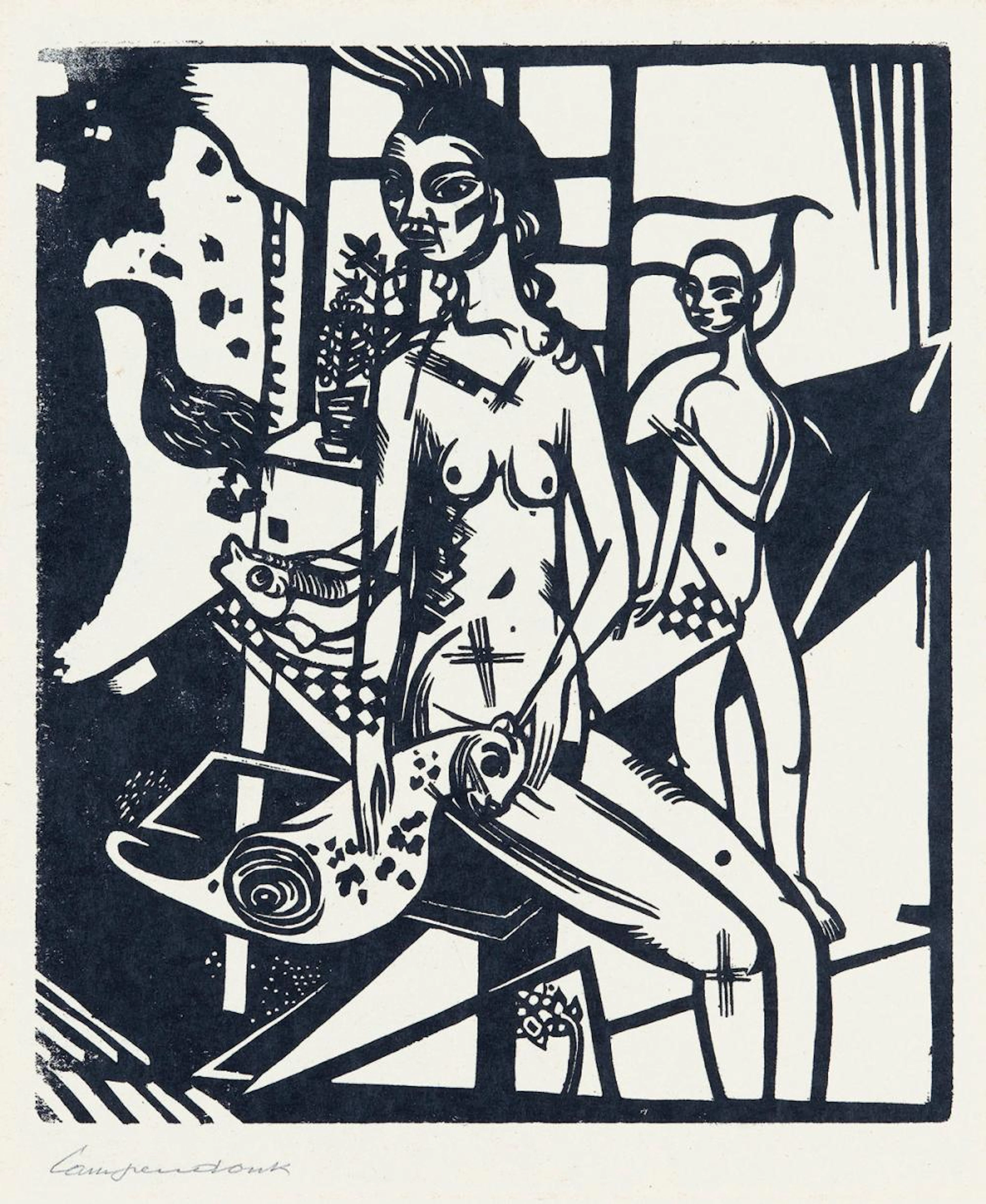 HEINRICH CAMPENDONK Interieur mit Zwei Akten.