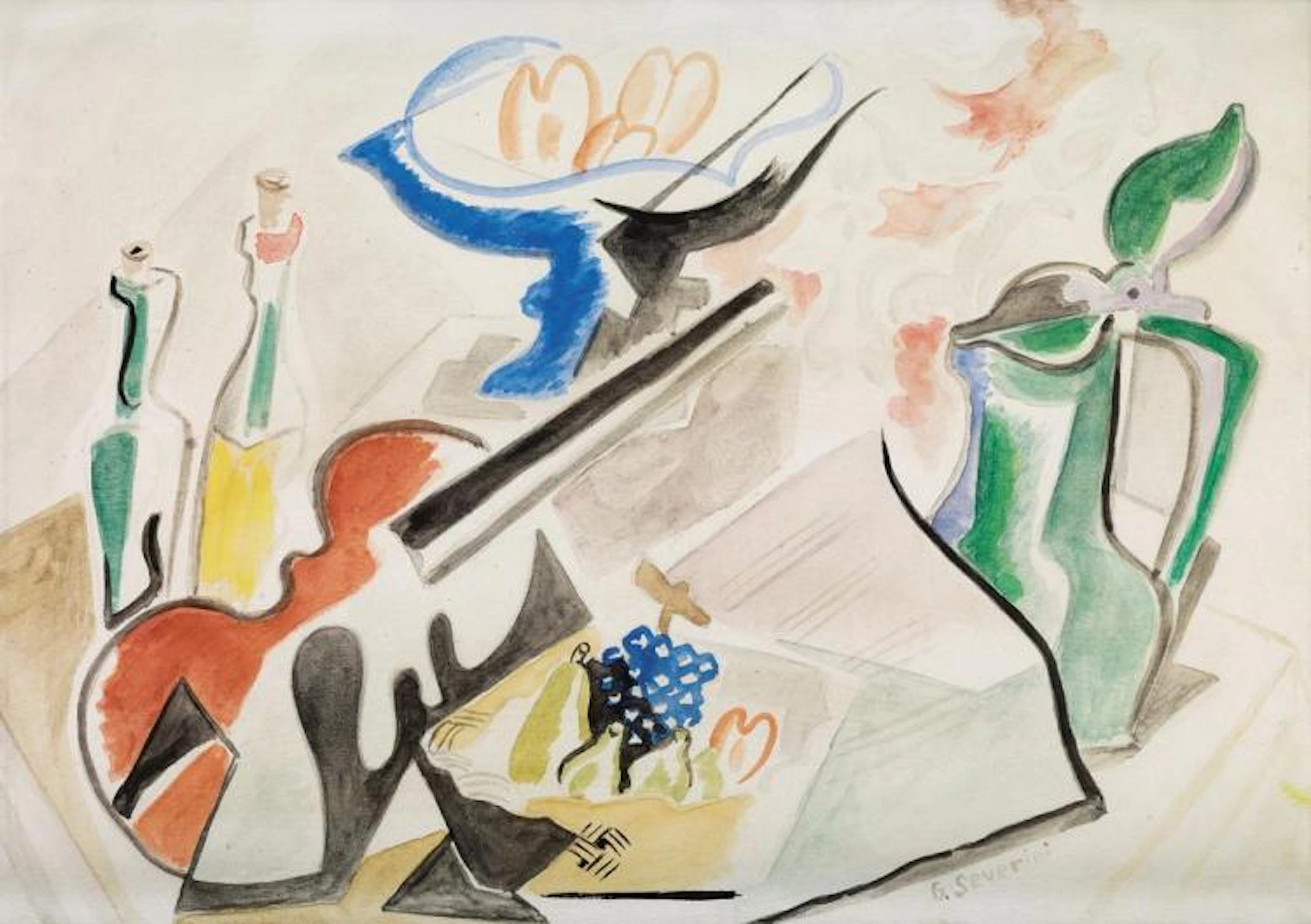 GINO SEVERINI Studio per natura morta con violino.