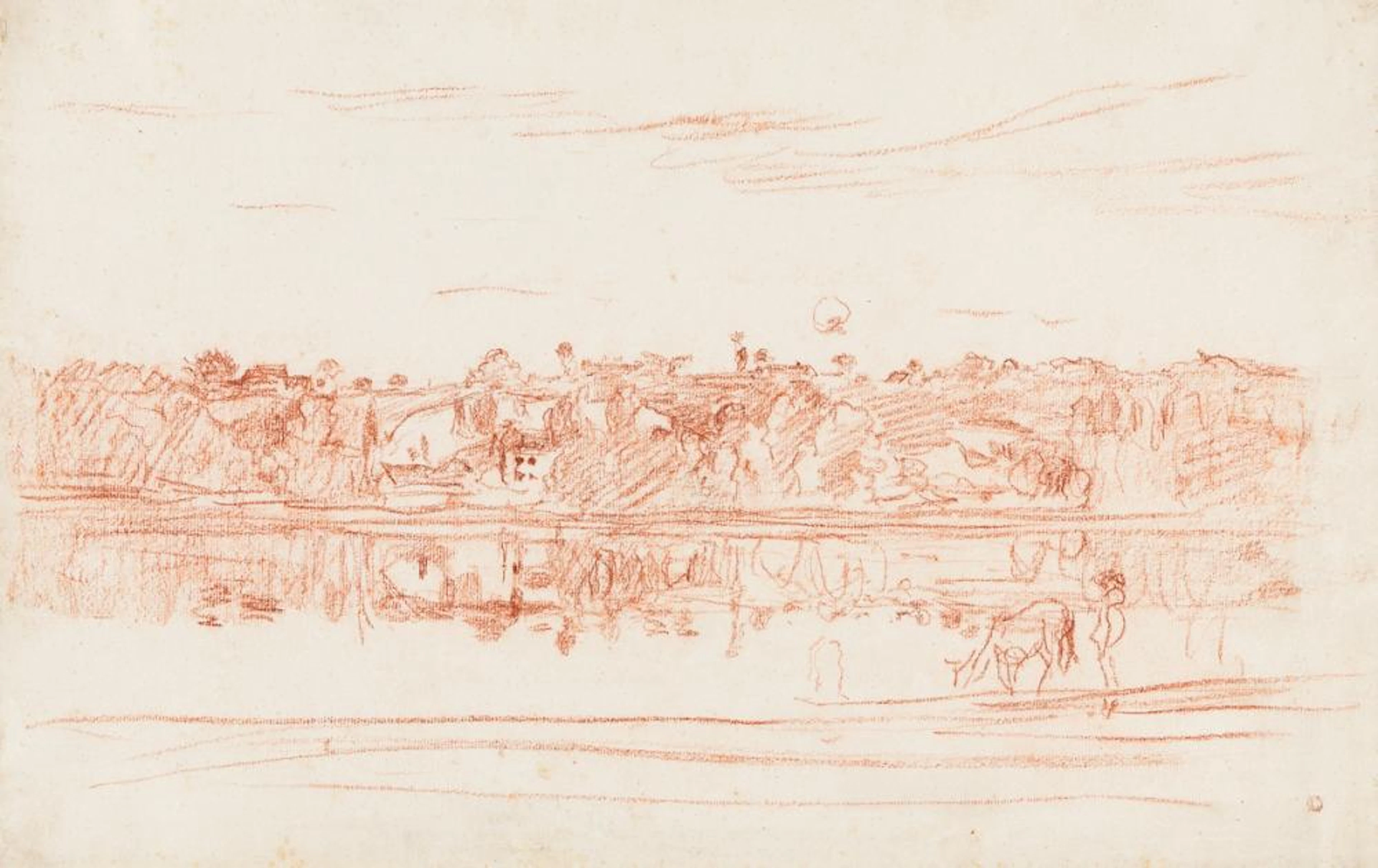 CHARLES-FRANÇOIS DAUBIGNY Paysage au bord de l'étang.