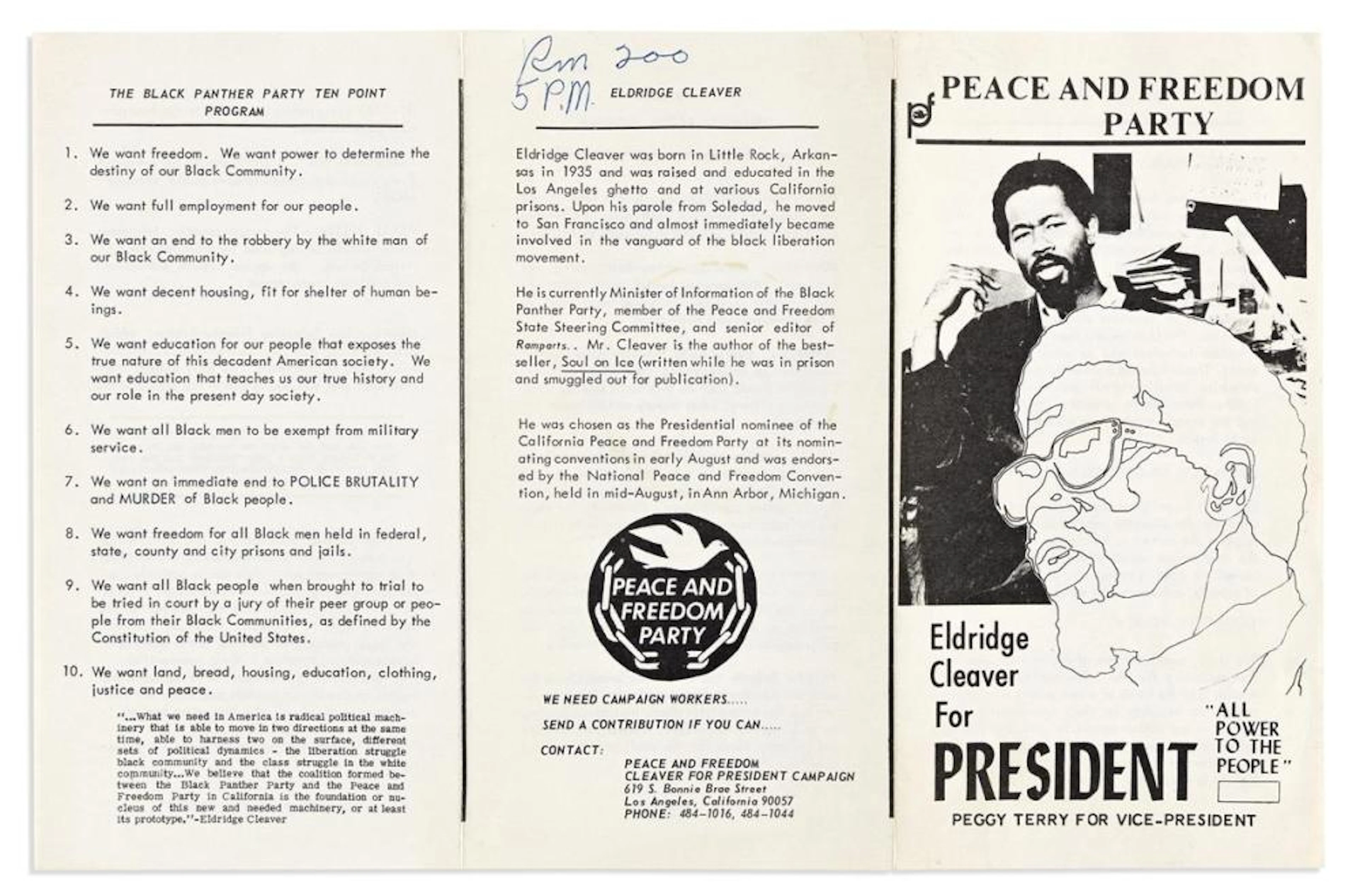 (BLACK PANTHERS.) "Eldridge Cleaver for President" brochure
