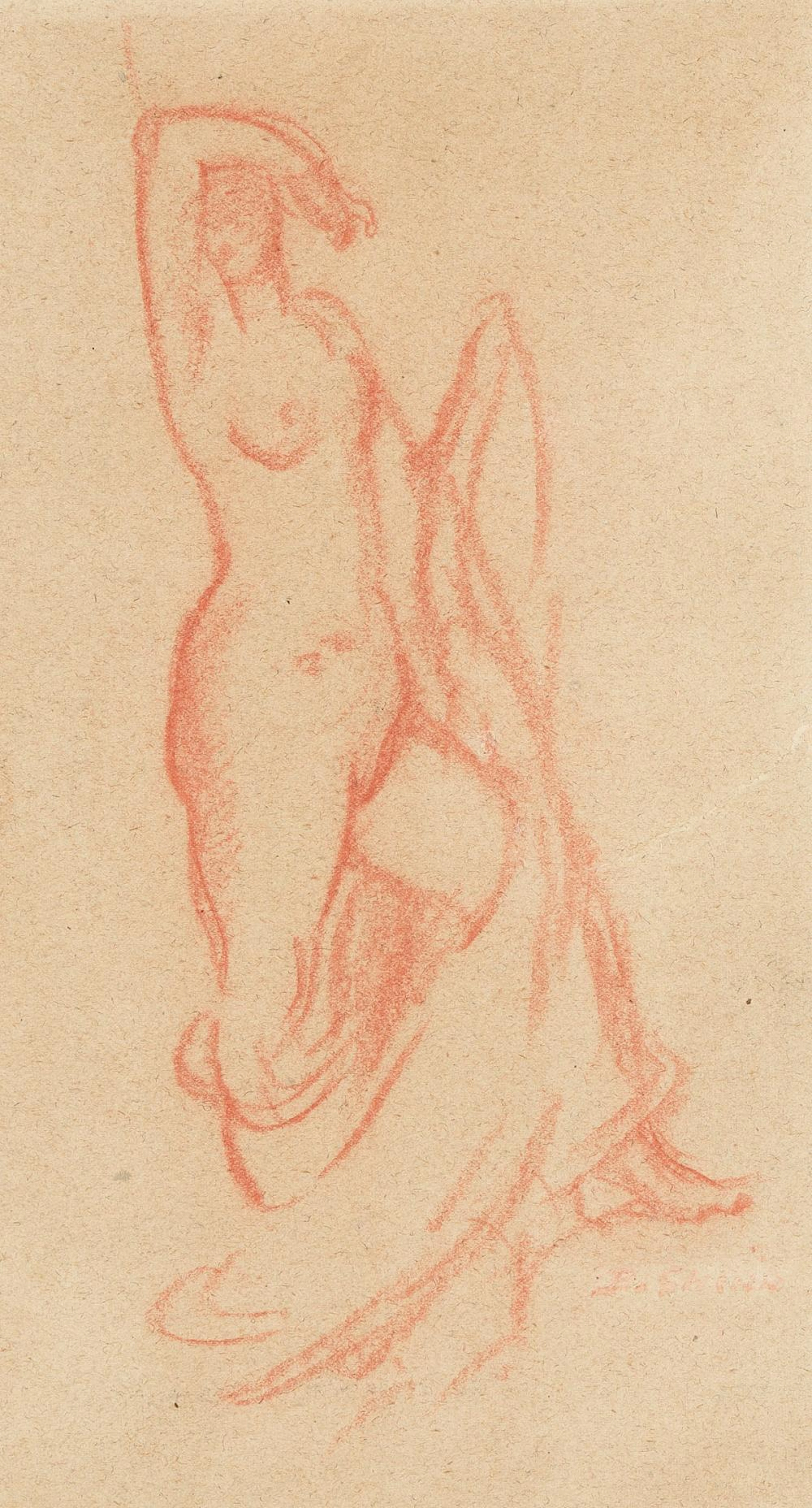 EVERETT SHINN Standing Nude with Drapery.