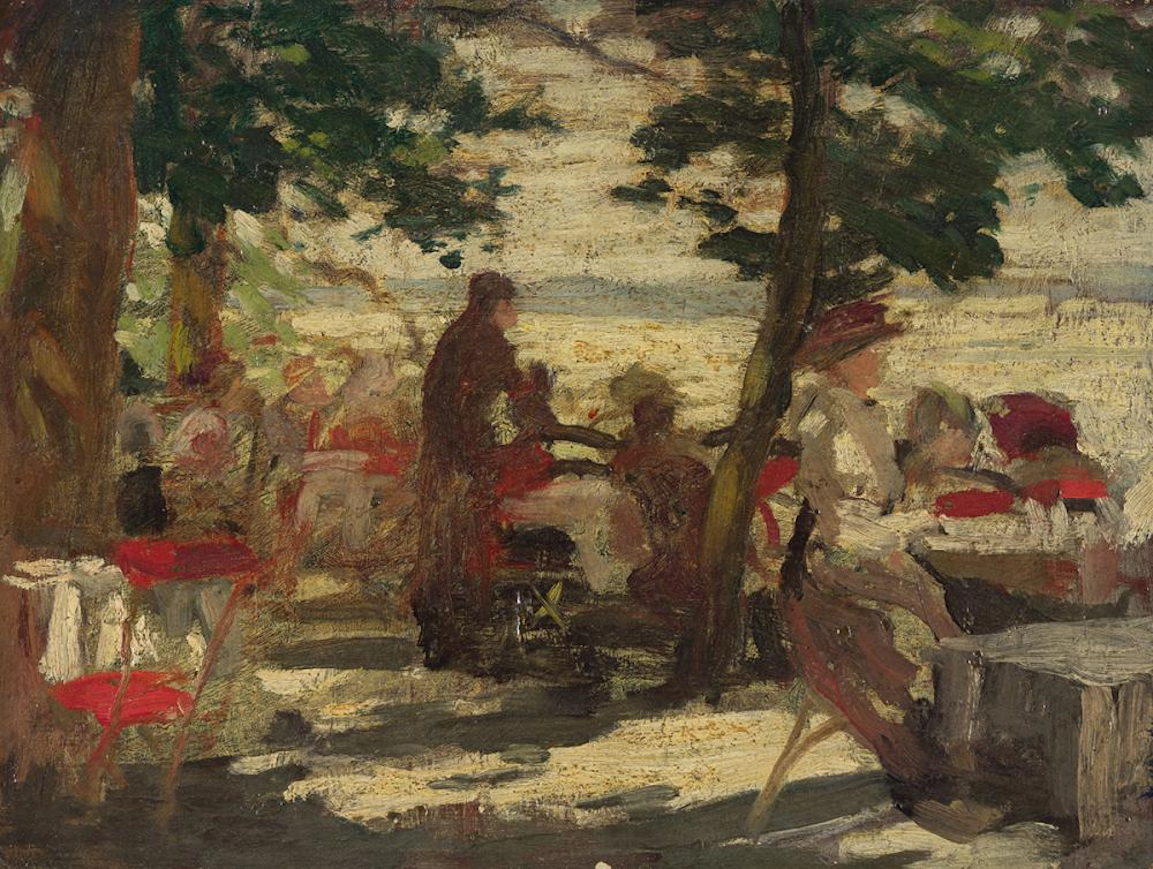 THOMAS ANSHUTZ Figures on a Terrace * Dock Scene.