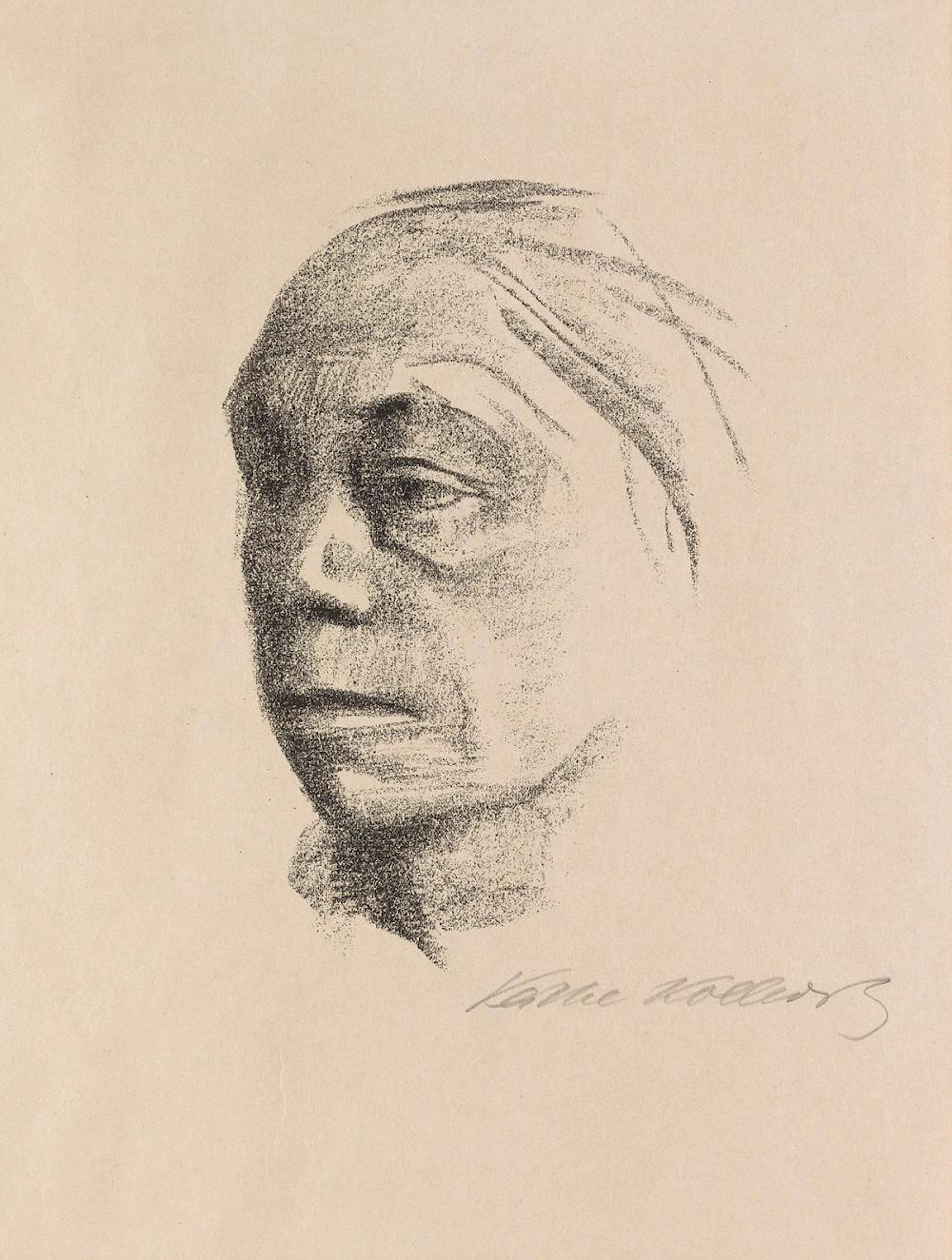 KÄTHE KOLLWITZ Kleines Selbstbildnis nach links.