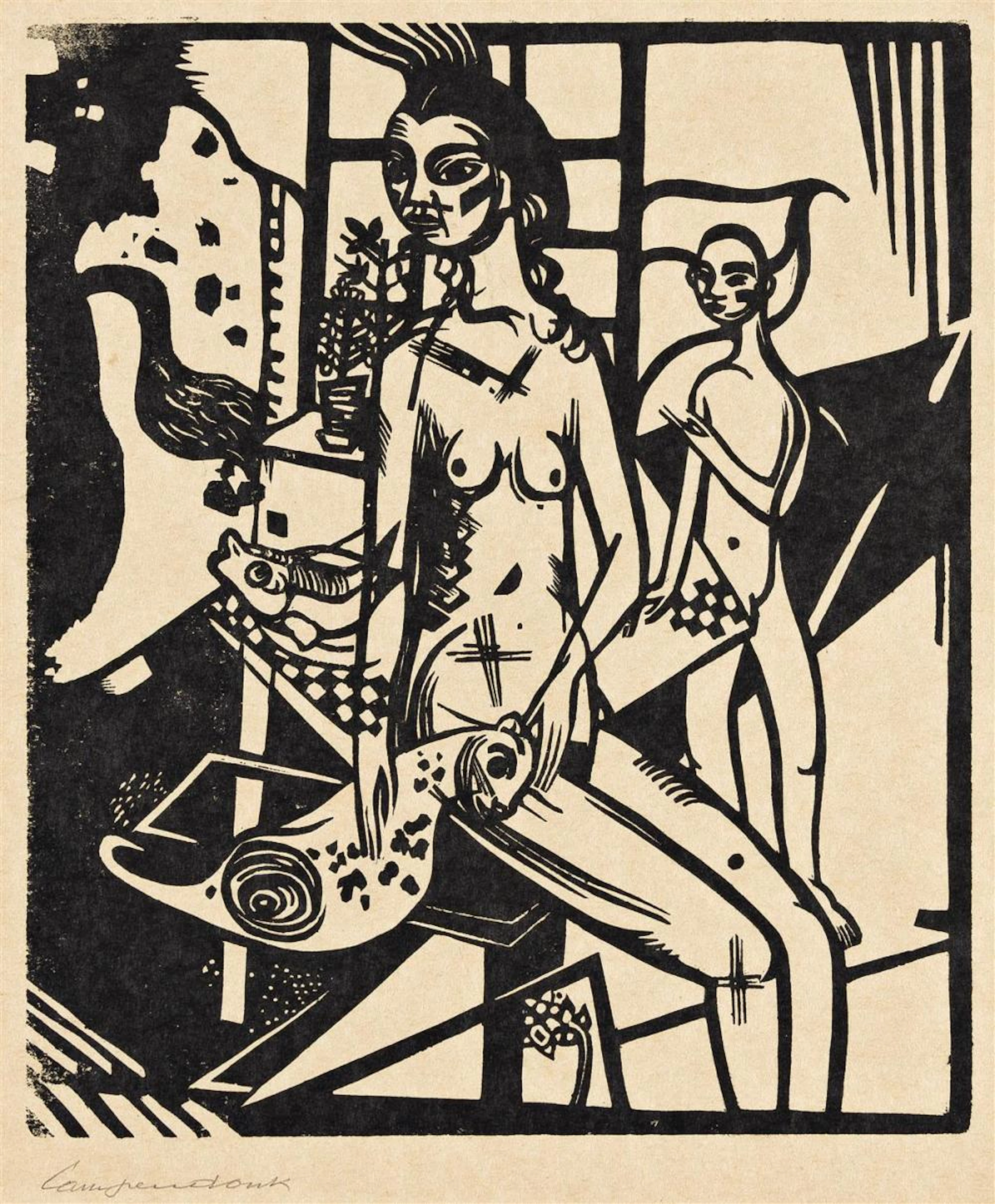 HEINRICH CAMPENDONK Interieur mit Zwei Akten.