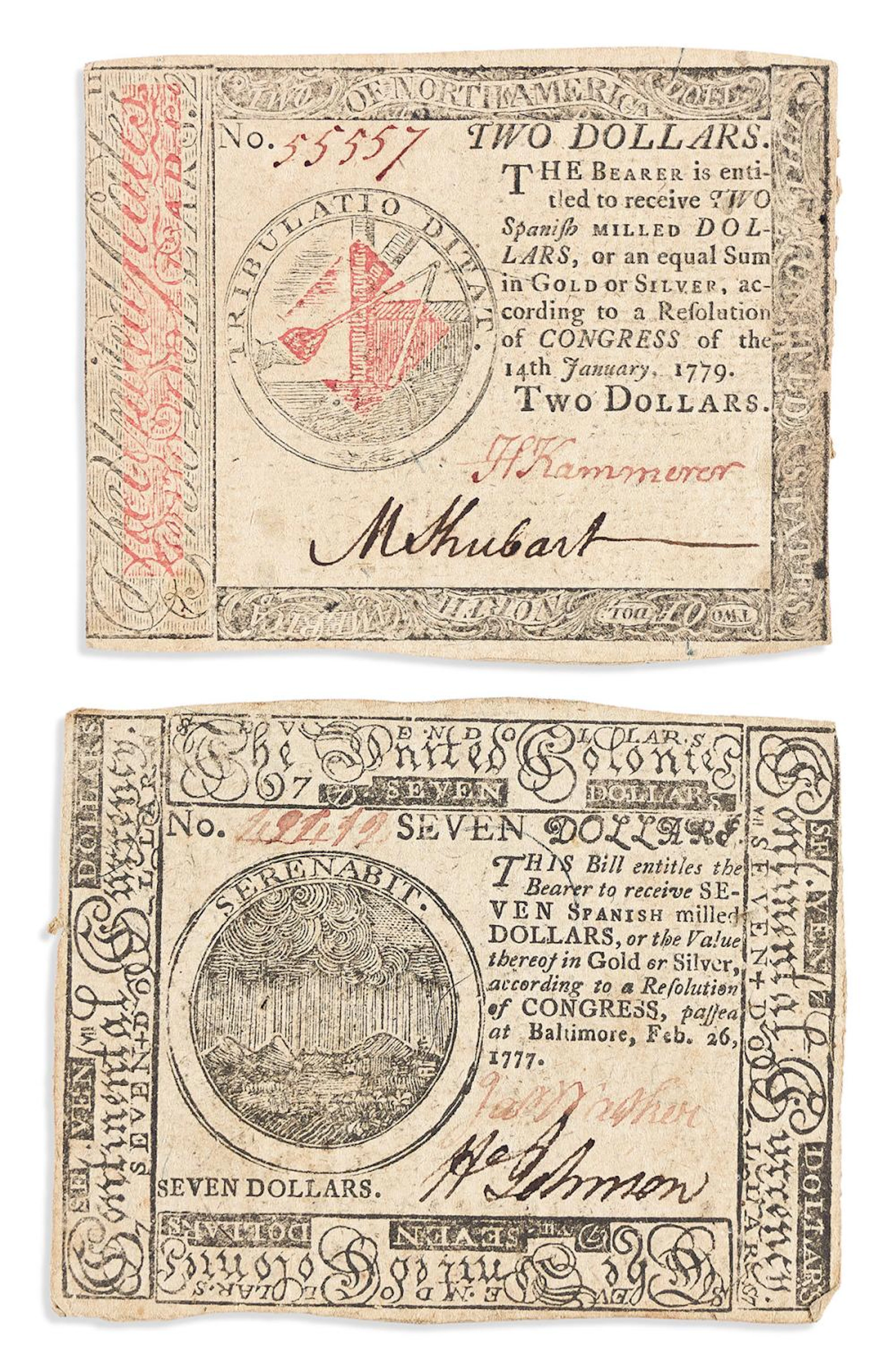 (AMERICAN REVOLUTION--CURRENCY.) 10 pieces of Continental...