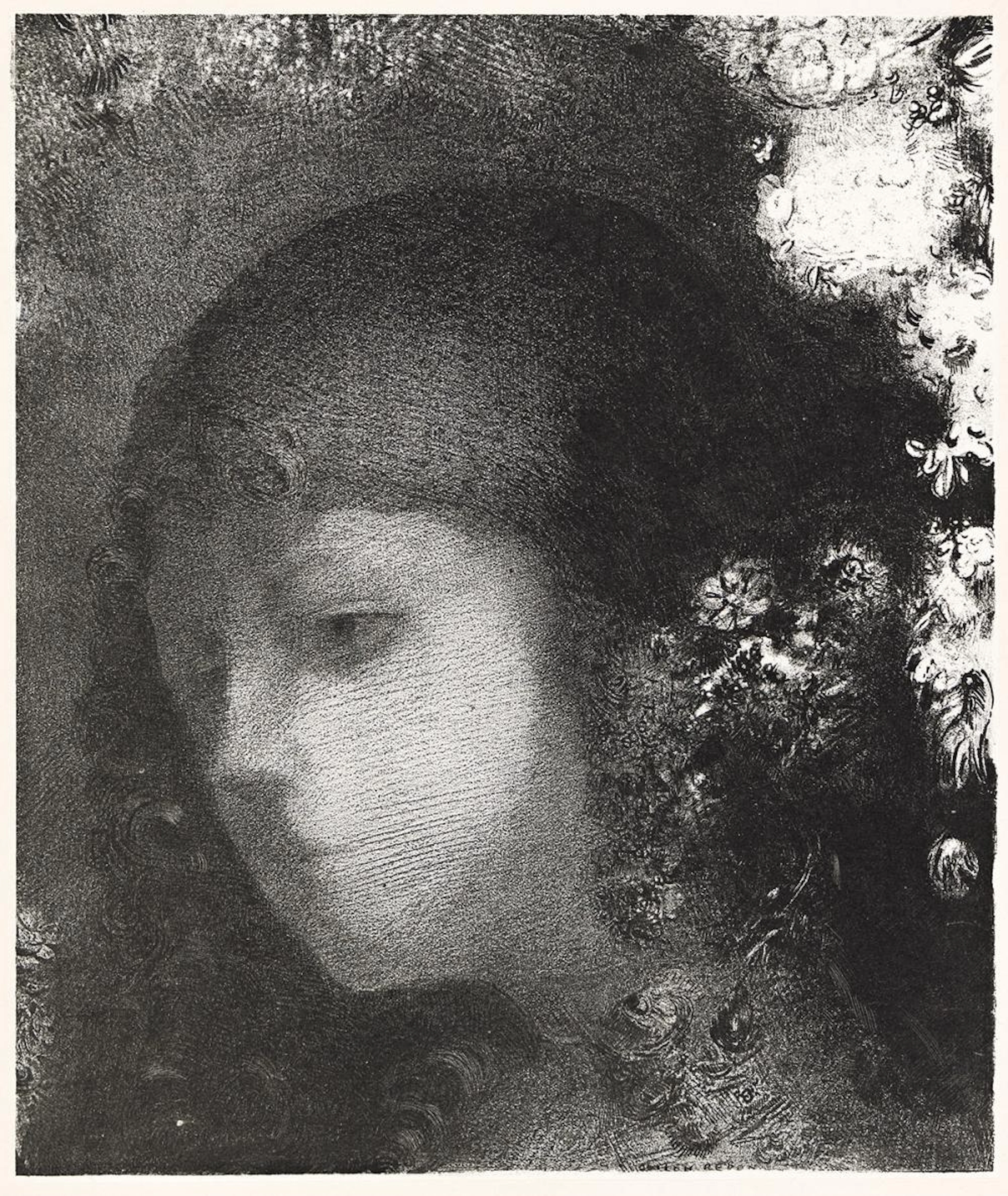 ODILON REDON Tête d'enfant avec fleurs.
