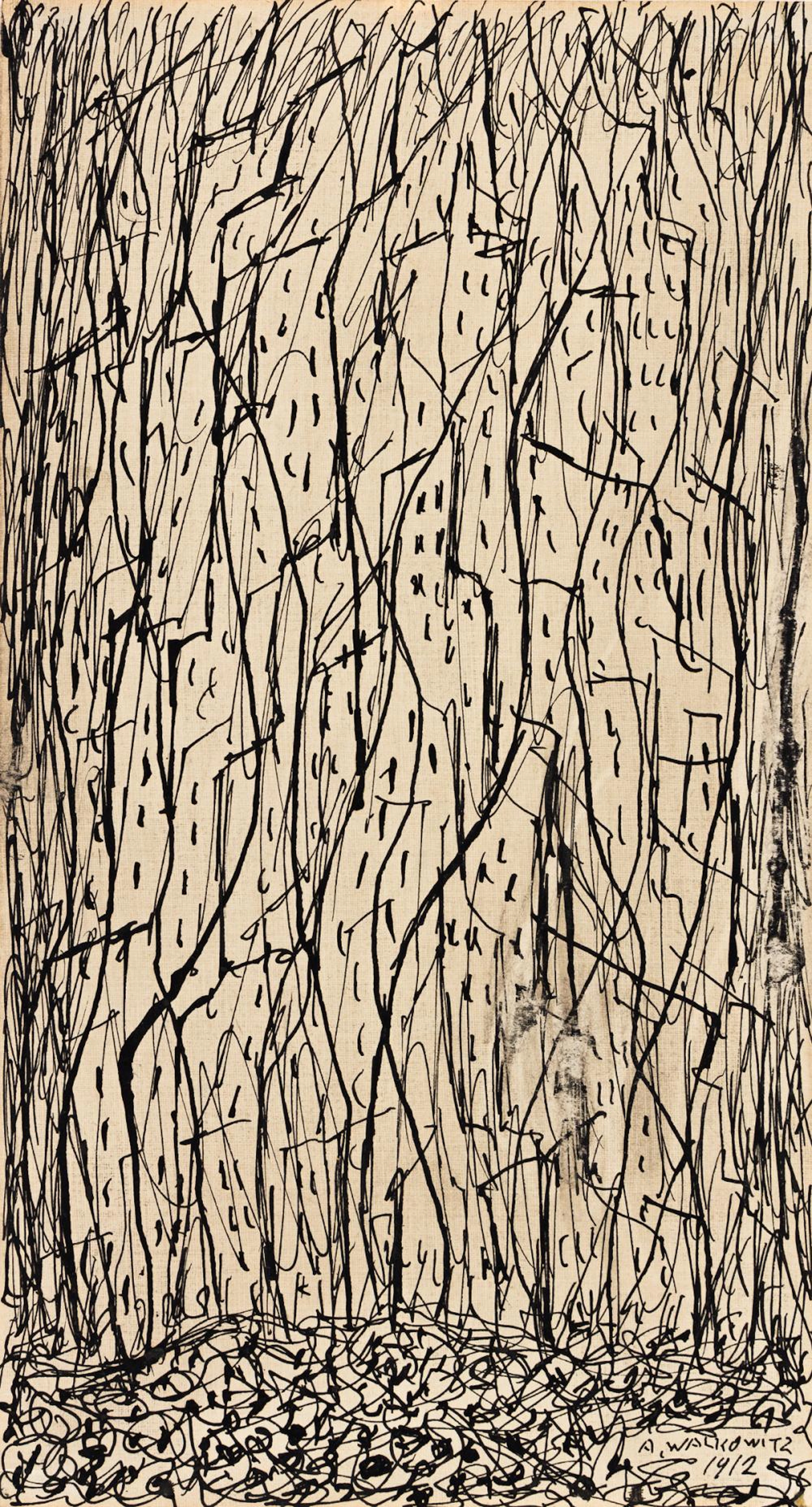 ABRAHAM WALKOWITZ Three abstract cityscape ink drawings.