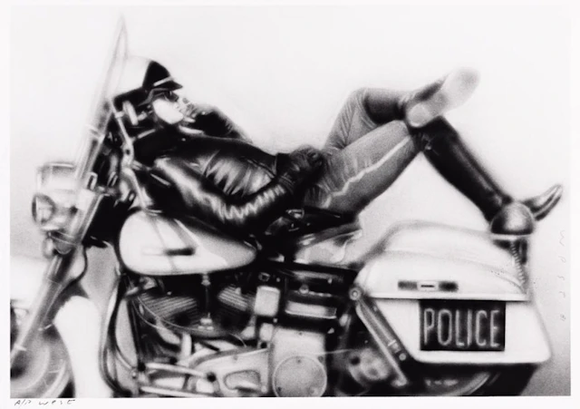 RANDAL (RANDY) WEST (DATES UNKNOWN) Reclining cop on motorcycle.