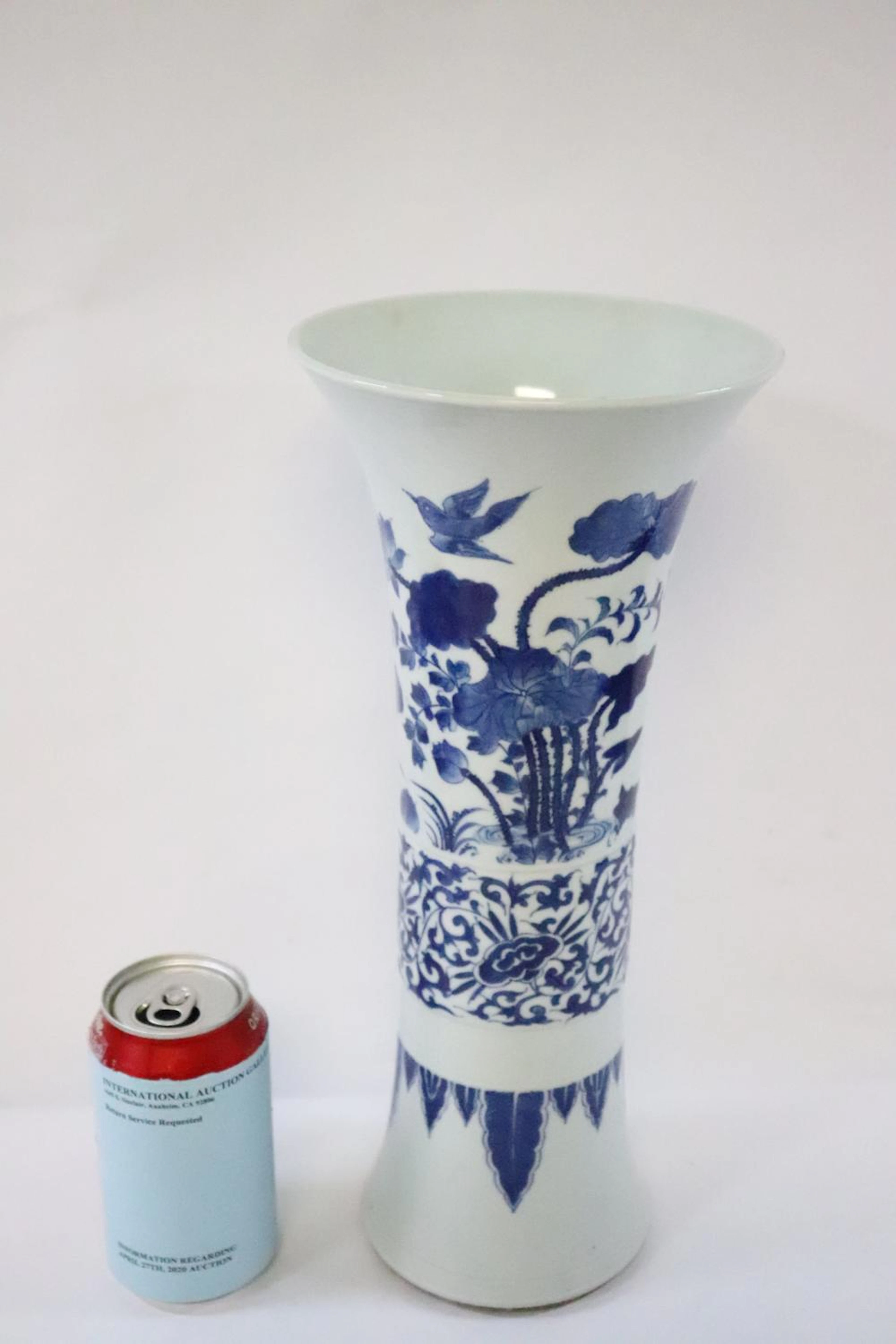 Vintage Chinese blue and white trumpet vase